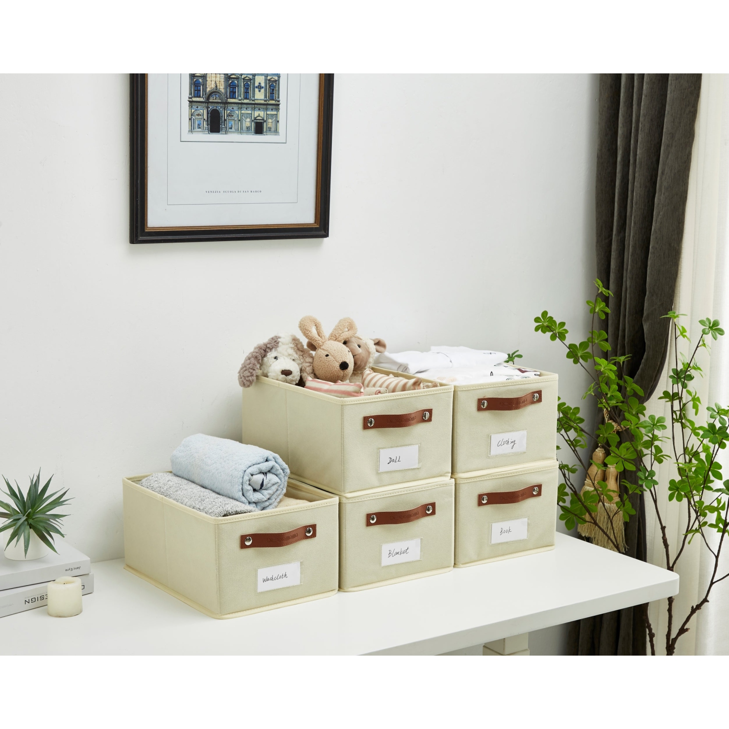 Rectangular Storage Baskets for Shelves with Label Holder