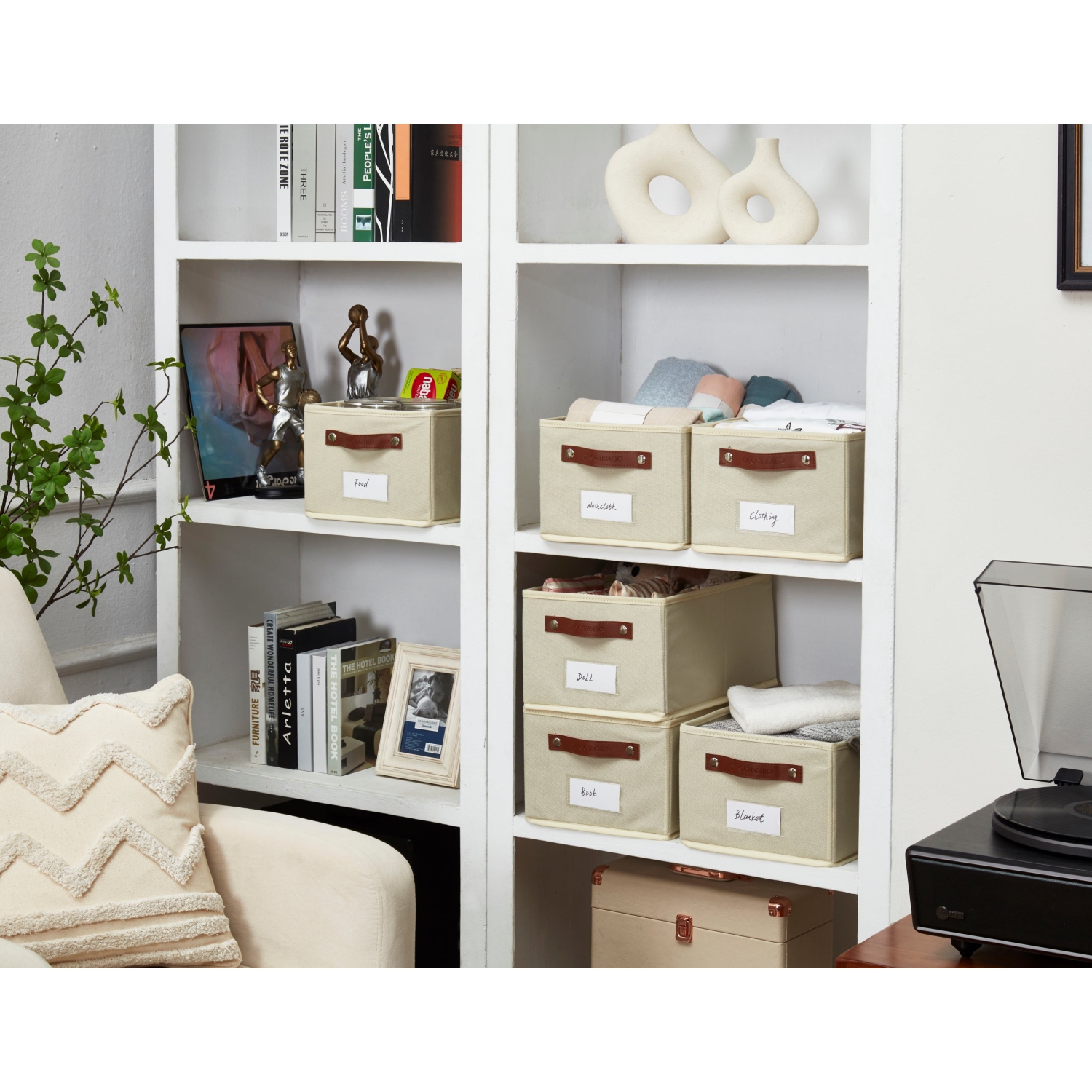 Rectangular Storage Baskets for Shelves with Label Holder