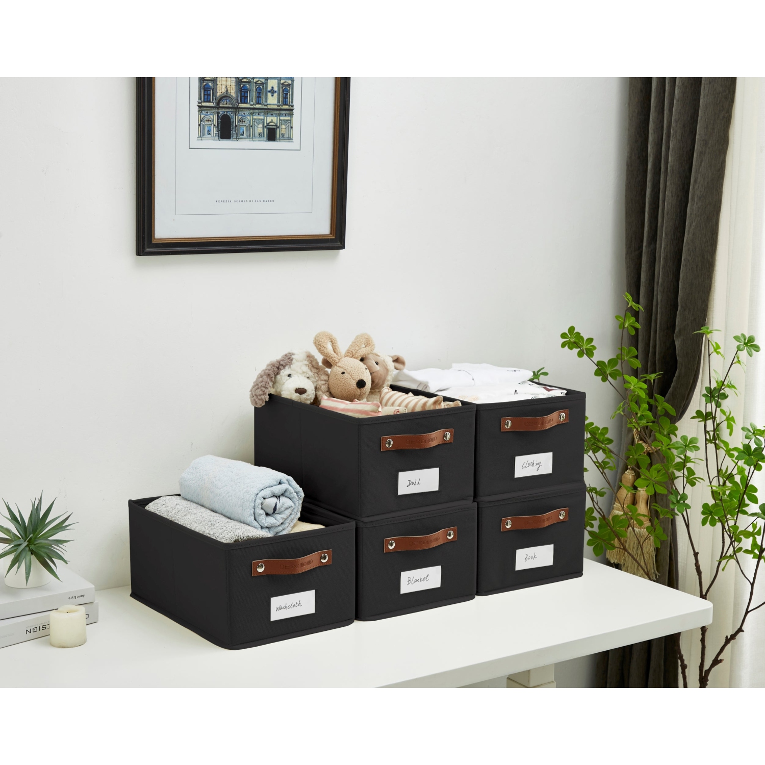 Rectangular Storage Baskets for Shelves with Label Holder