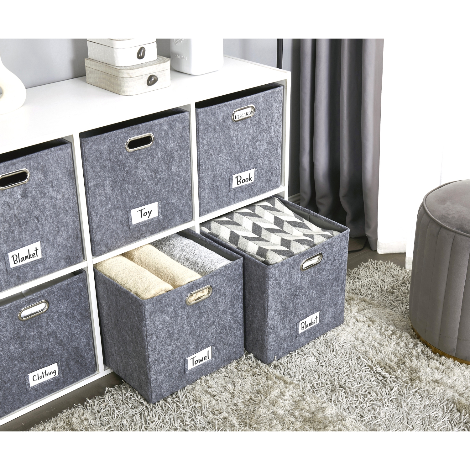 11" Collapsible Cube Storage Bin with Label Holder | Felt Storage Bins
