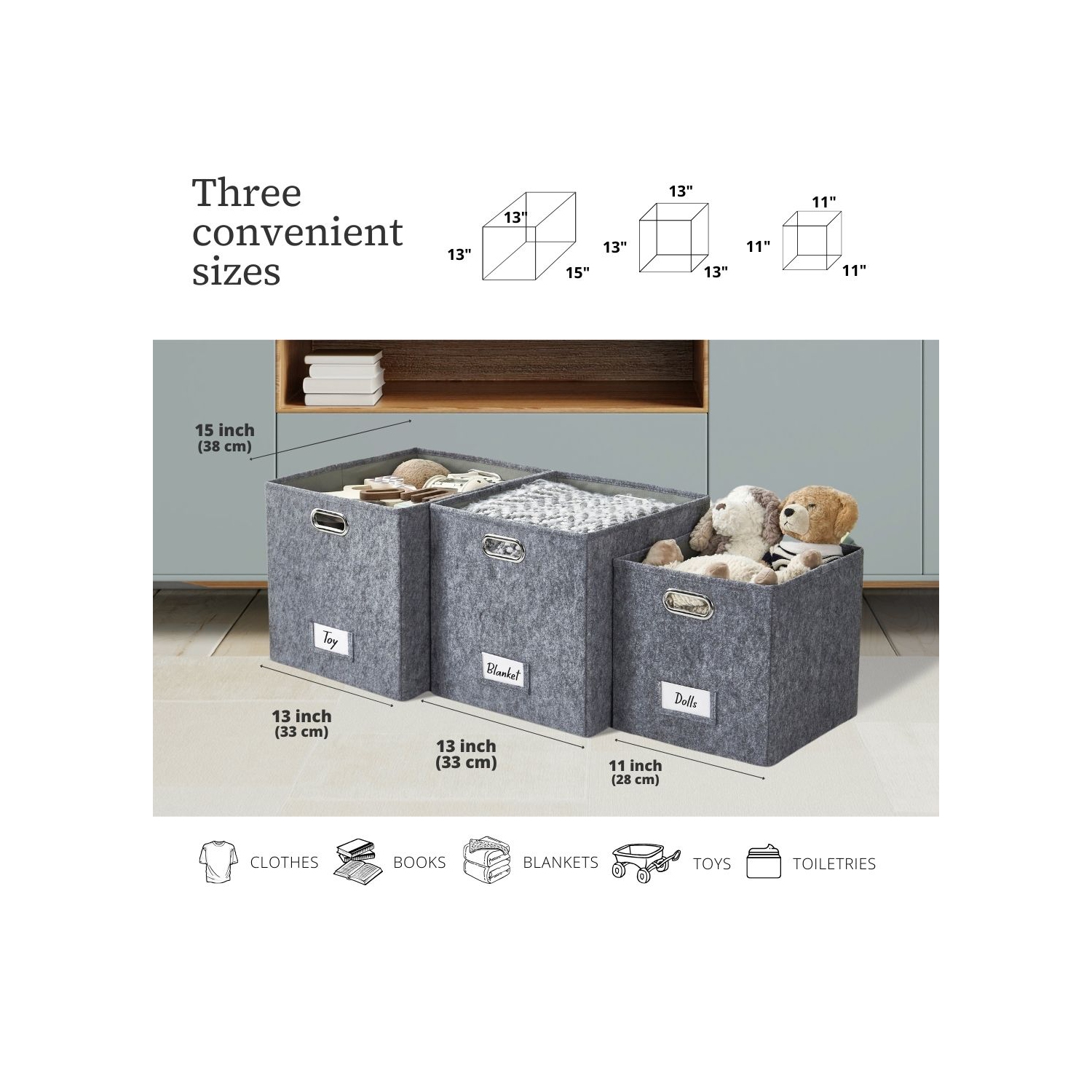 11" Collapsible Cube Storage Bin with Label Holder | Felt Storage Bins