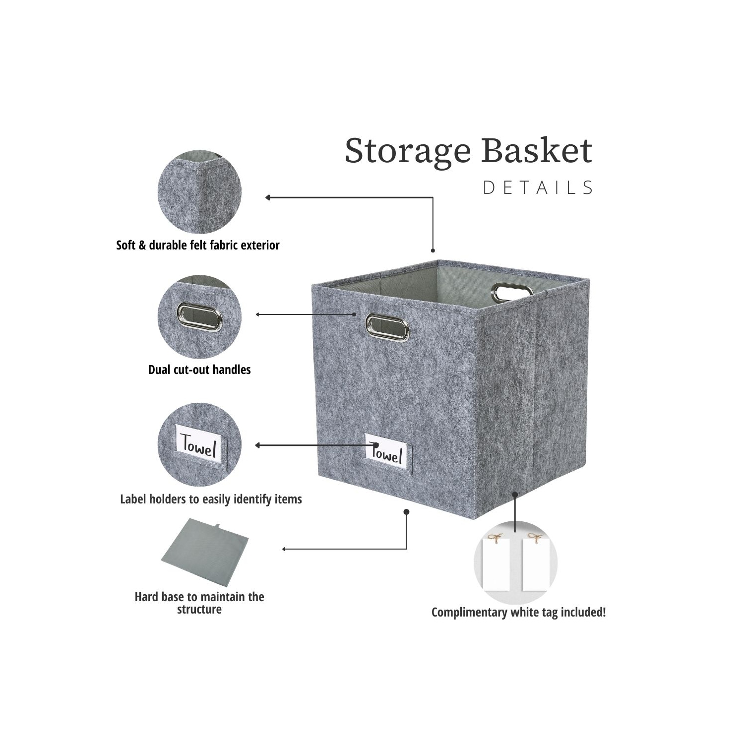 11" Collapsible Cube Storage Bin with Label Holder | Felt Storage Bins