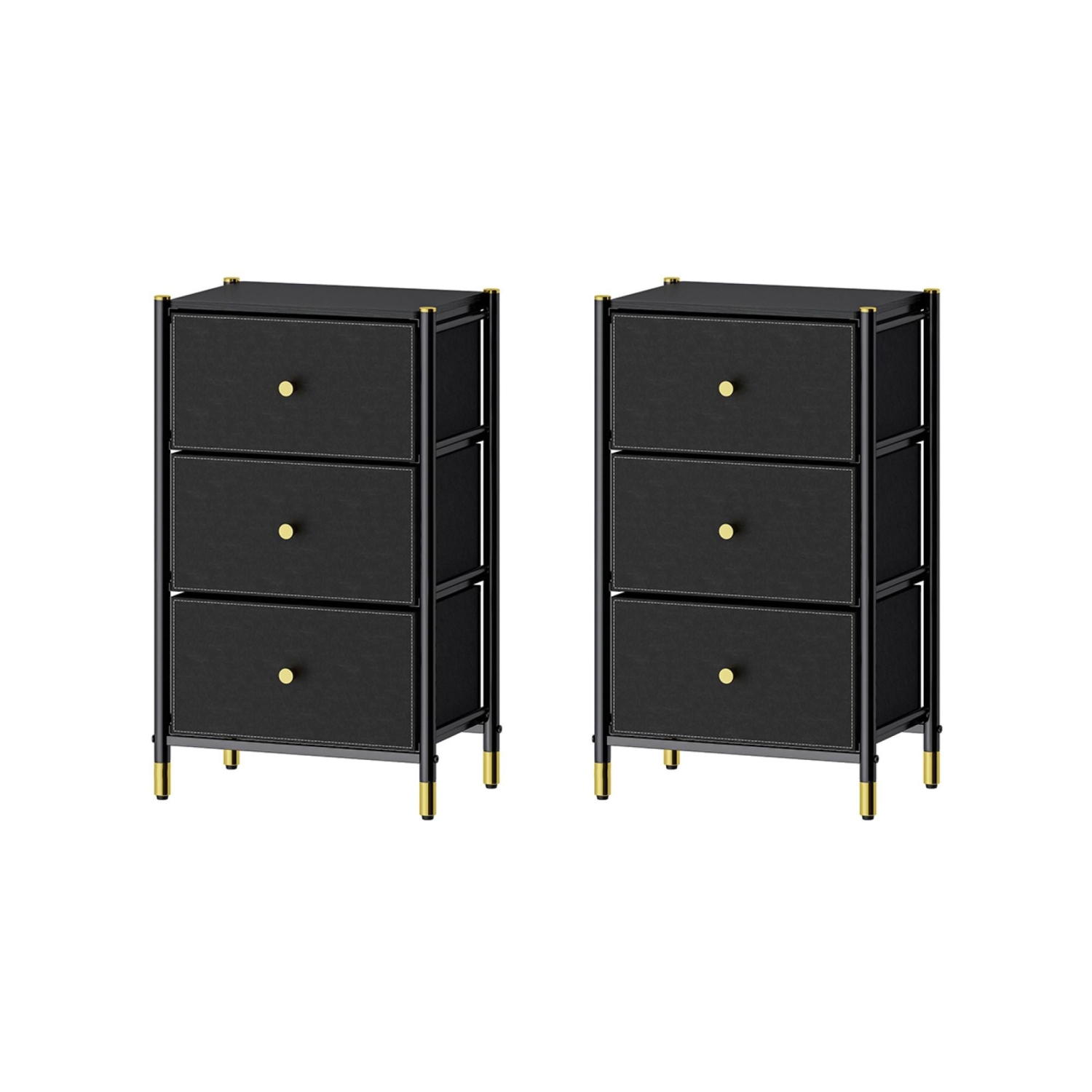 Nightstand With Drawers | 3-Tier Bed Side Table | End Table Storage with Baskets