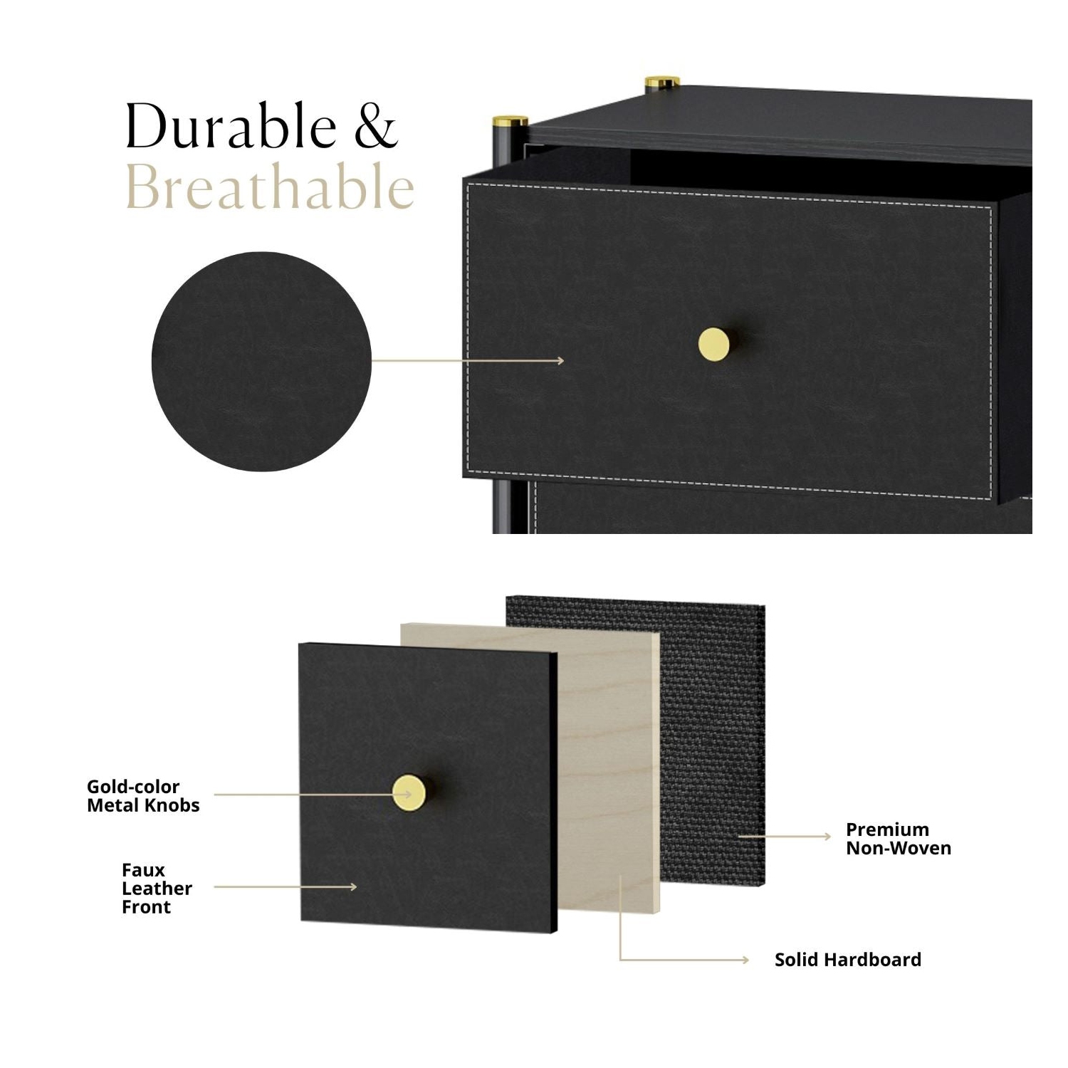 Nightstand With Drawers | 3-Tier Bed Side Table | End Table Storage with Baskets