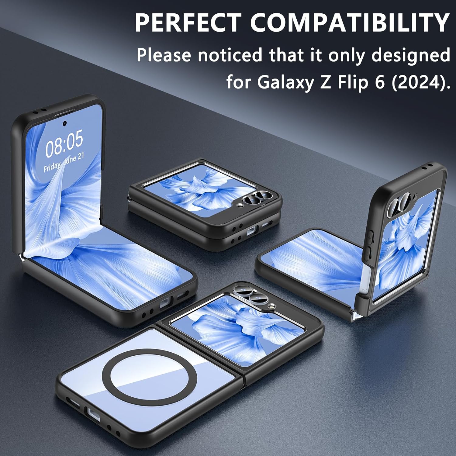 XCRS Fitted Case Magsafe Ring Cover, Clear Transparent Magnetic Slim Hard Case for Samsung Galaxy Z Flip 6