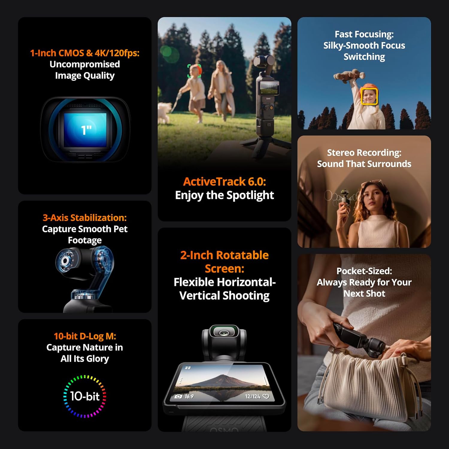 Refurbished - DJI Osmo Pocket 3, Vlogging Camera with 1'' CMOS & 4K/120fps Video - Black