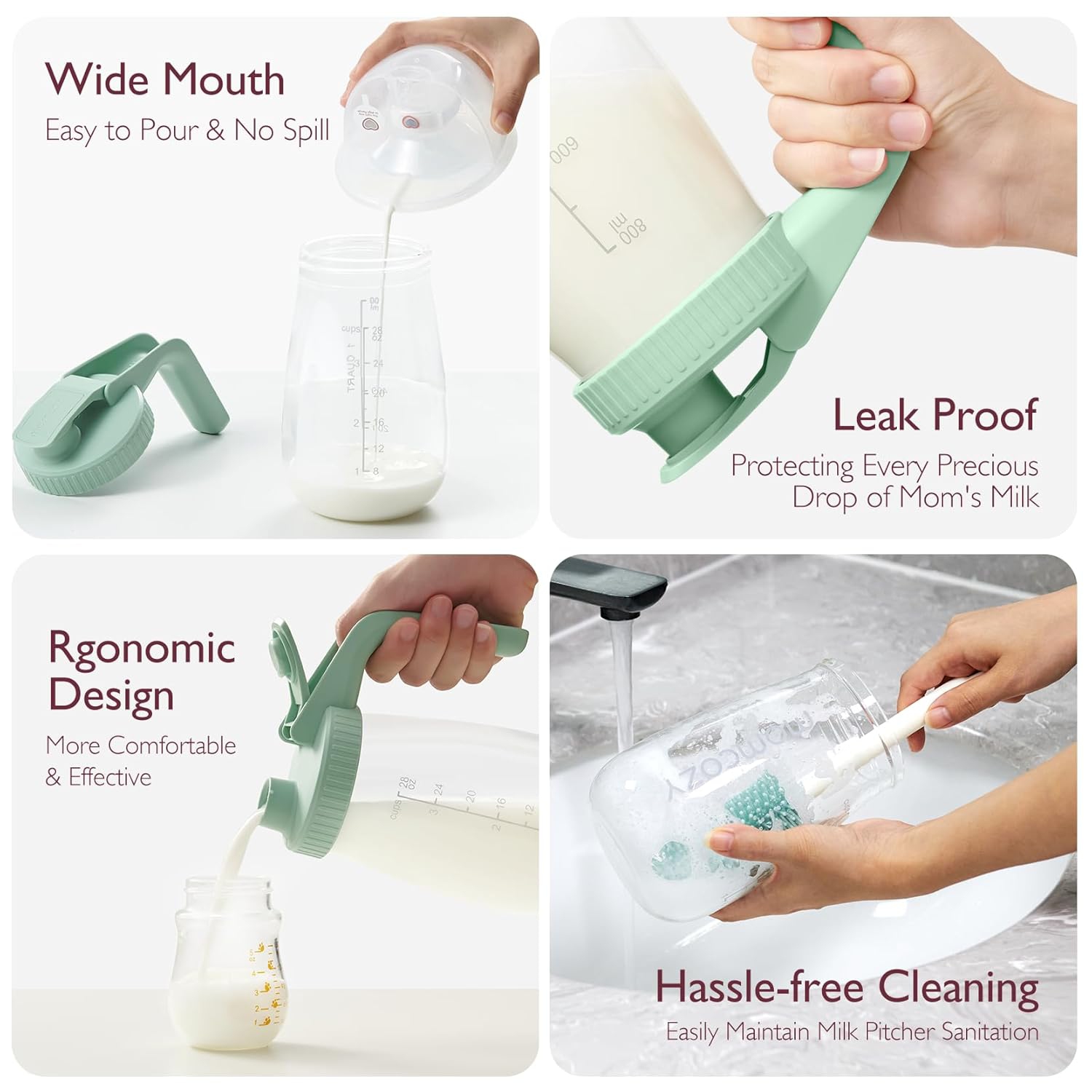 Momcozy Breast Milk Pitcher, Resistant to Heat and Cold Abrupt Temp Swings, No Leak Glass Breast Milk Fridge Storage Container With Wide Mouth, Fast