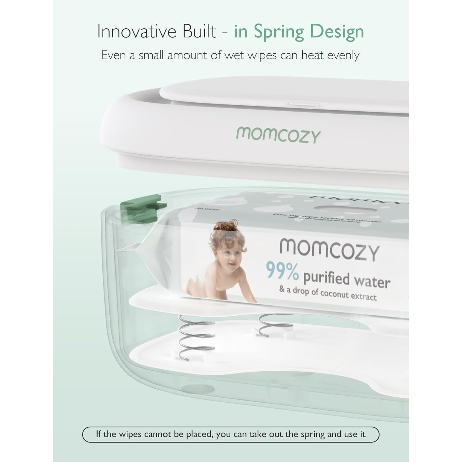 Momcozy Baby Wipe Warmer, Innovative Spring Design, Large Capacity Wipes Dispenser, Fast and Even Heating, 4 Modes of Temperature Heating Control,