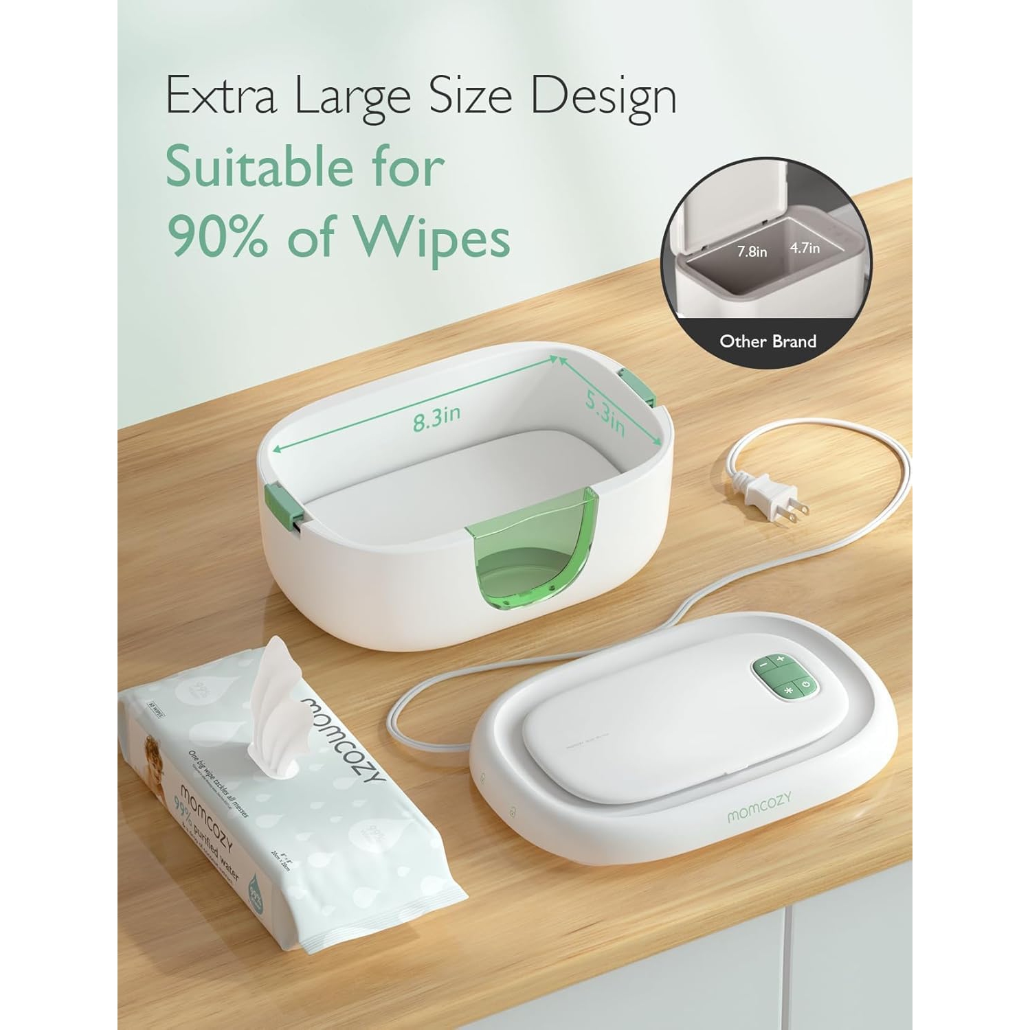 Momcozy Baby Wipe Warmer, Innovative Spring Design, Large Capacity Wipes Dispenser, Fast and Even Heating, 4 Modes of Temperature Heating Control,