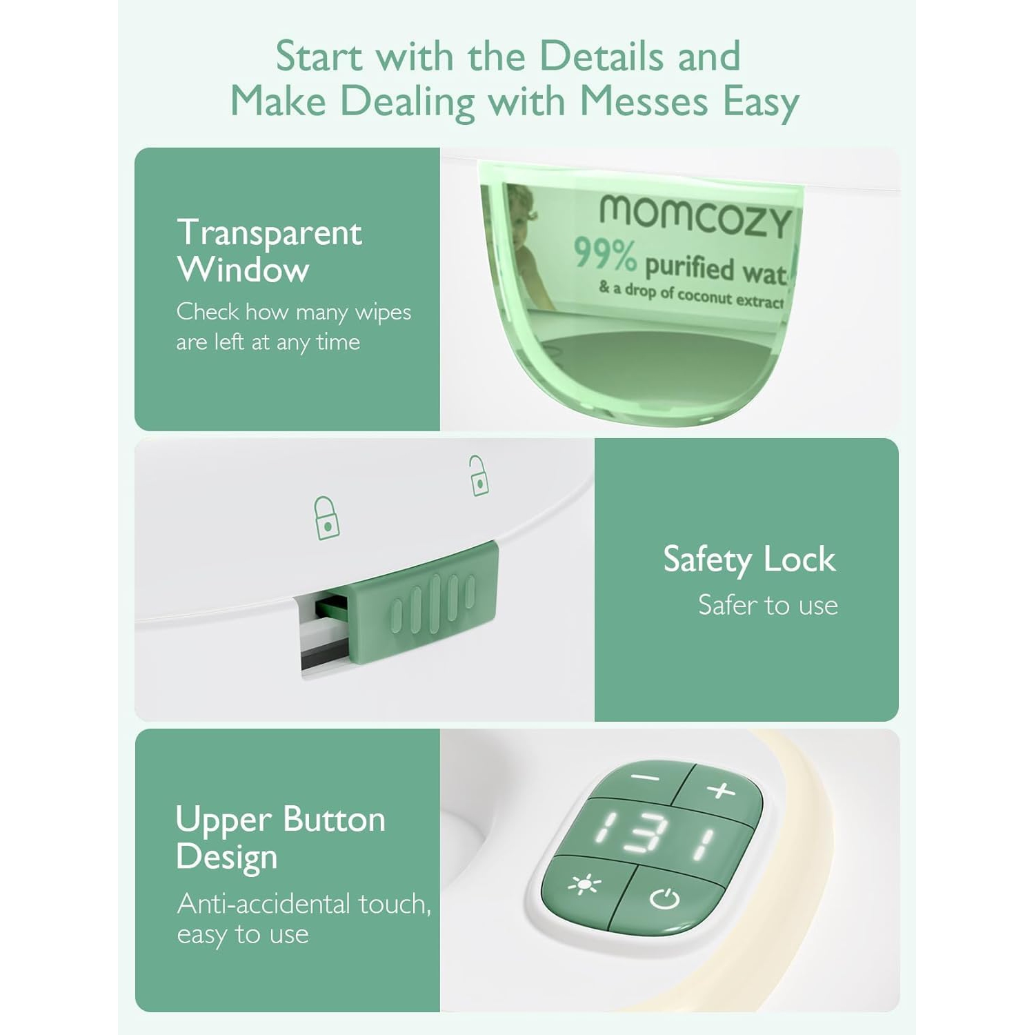 Momcozy Baby Wipe Warmer, Innovative Spring Design, Large Capacity Wipes Dispenser, Fast and Even Heating, 4 Modes of Temperature Heating Control,