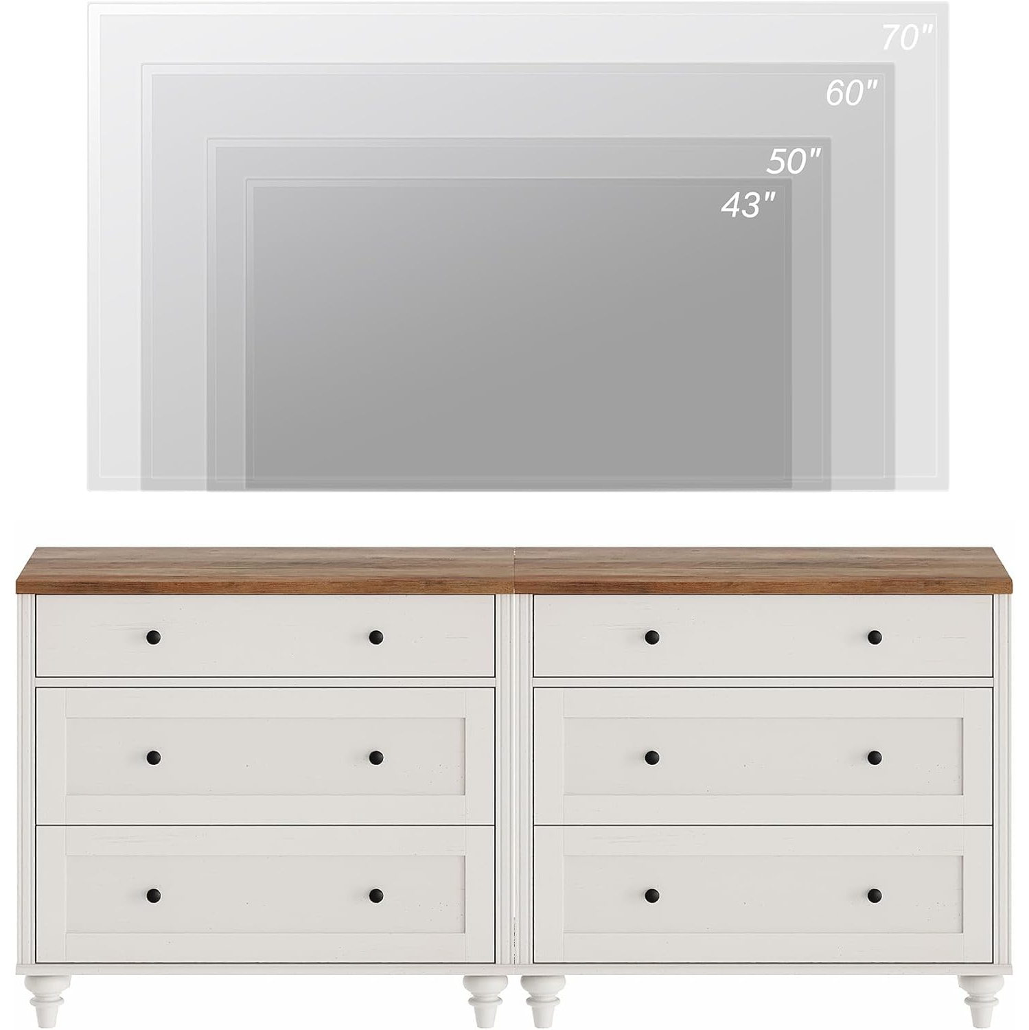 Meuble moderne mi-siècle WAMPAT pour téléviseur de 75&nbsp;po, console en bois pour téléviseur 70 65 60&nbsp;po, blanc