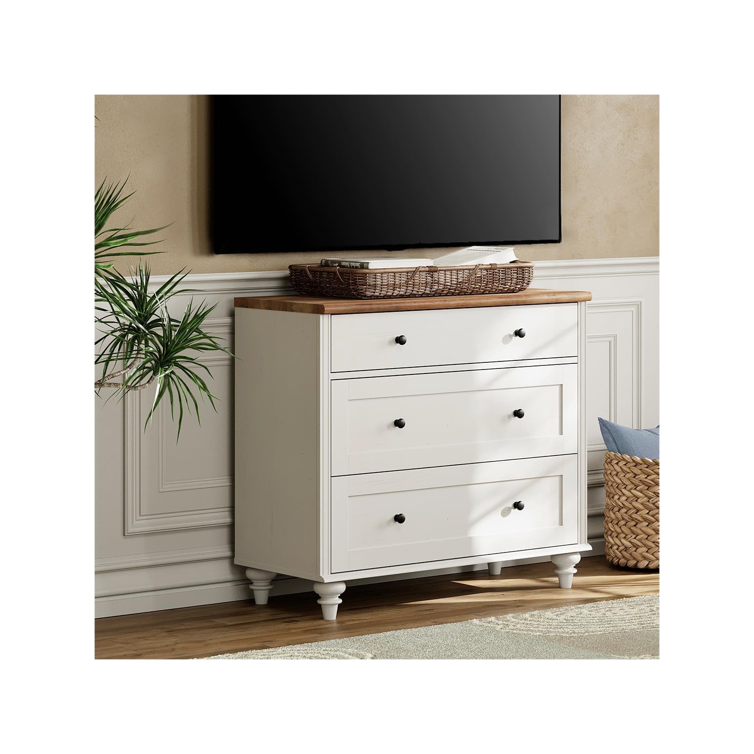 Meuble moderne mi-siècle WAMPAT pour téléviseur de 75&nbsp;po, console en bois pour téléviseur 70 65 60&nbsp;po, blanc
