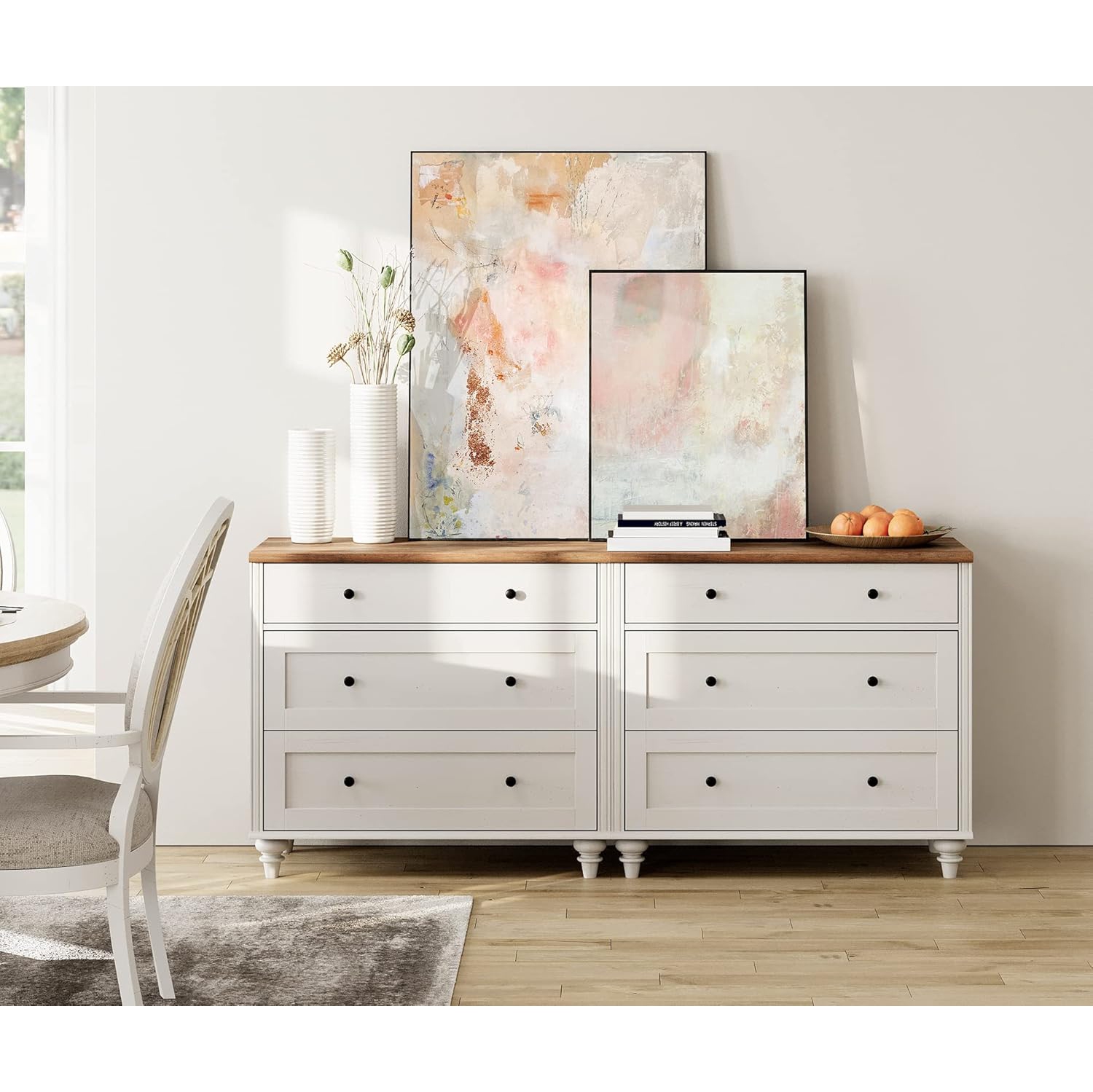 Commode WAMPAT pour chambre à coucher avec 6 tiroirs, commodes blancs pour enfants avec large commode de tiroirs pour salon, chambre de bébé, couloir