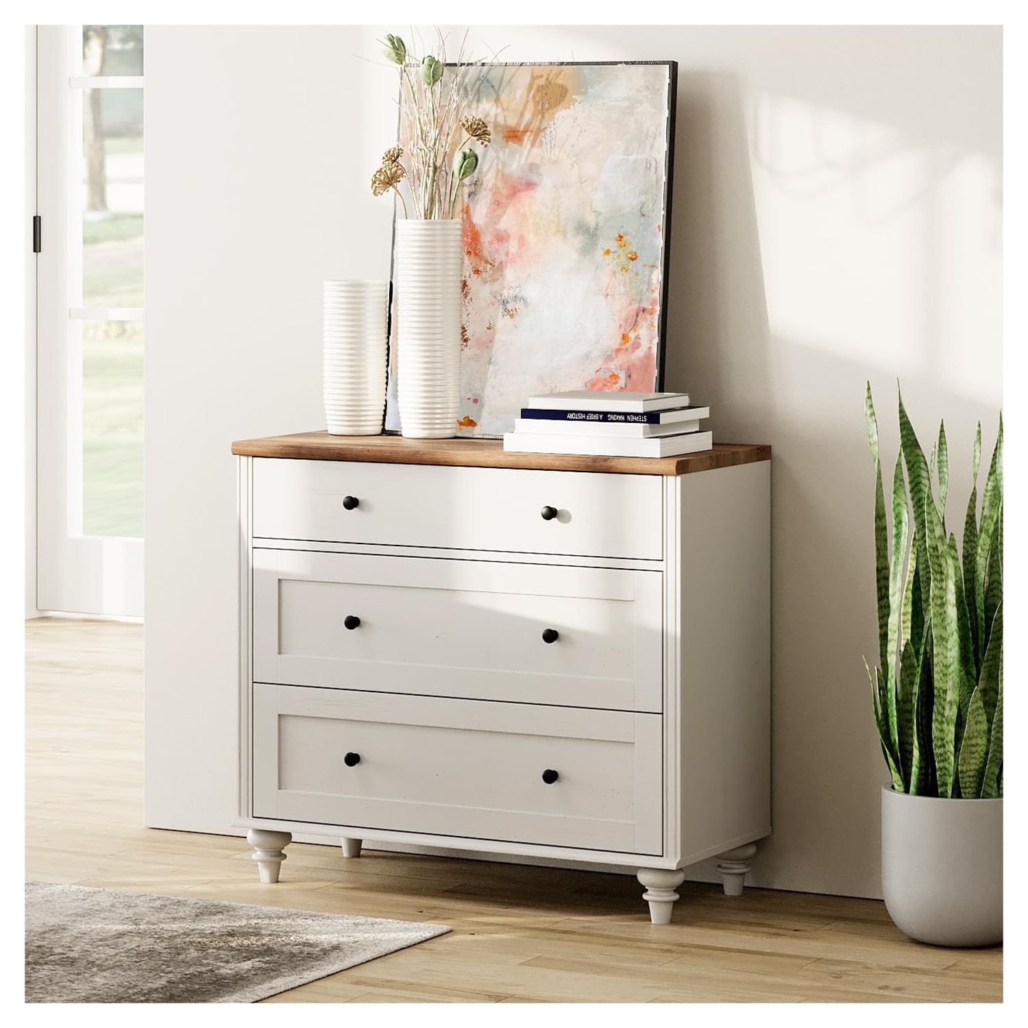 Commode WAMPAT pour chambre à coucher avec 6 tiroirs, commodes blancs pour enfants avec large commode de tiroirs pour salon, chambre de bébé, couloir