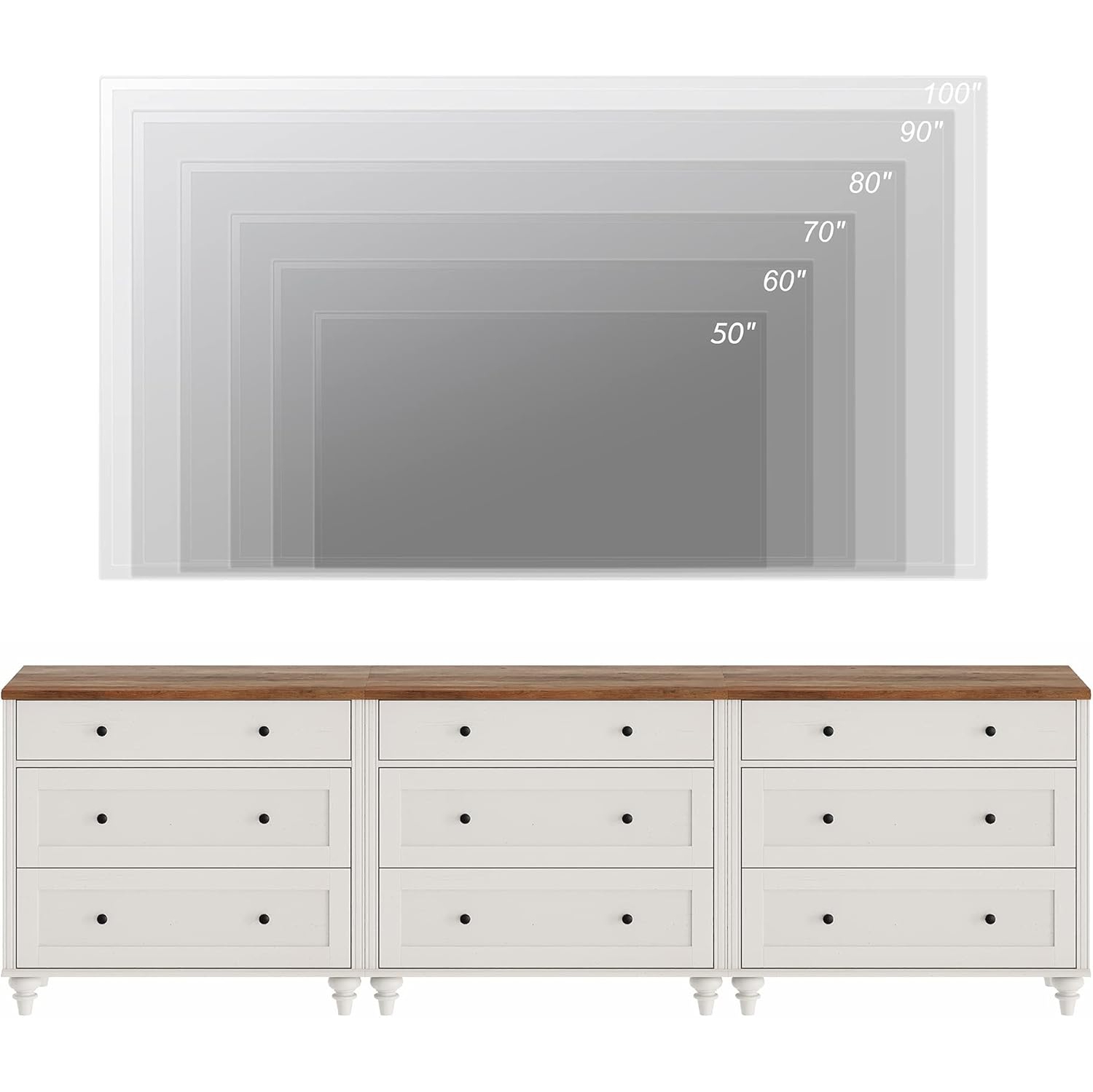 WAMPAT 100 inches TV Stand with 9 Drawers,Wood TV Cabinet Entertainment Center for 75/80/85/90 Inch TV,3-in-1 Kids Dresser with 3 Drawers for Bedroom