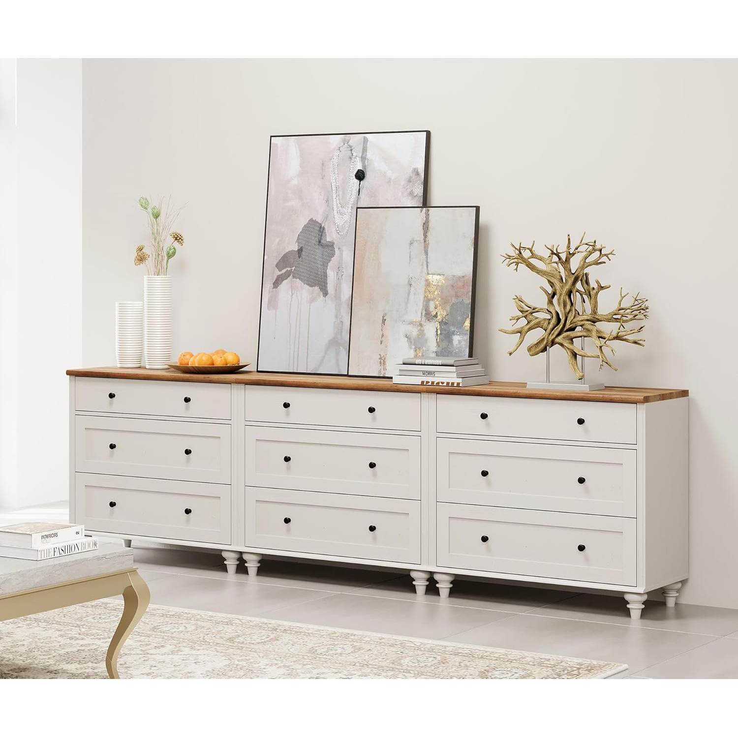 WAMPAT Dresser for Bedroom with 9 Drawers,White Kids Dressers with Wide Chest of Drawers for Living Room,Nursery,Hallway