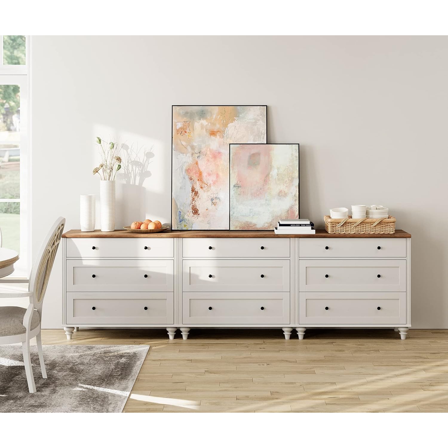 WAMPAT Dresser for Bedroom with 9 Drawers,White Kids Dressers with Wide Chest of Drawers for Living Room,Nursery,Hallway
