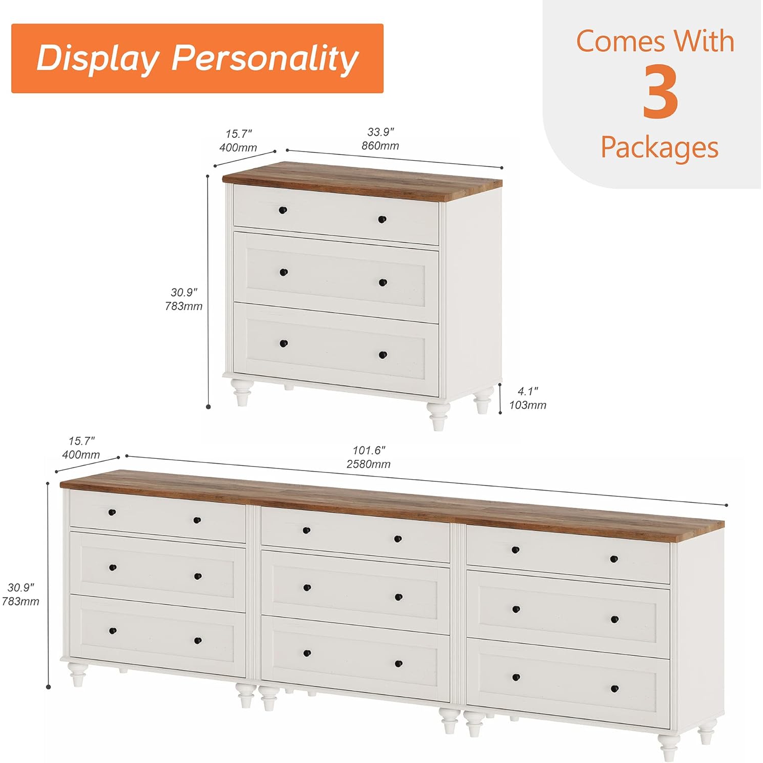 WAMPAT Dresser for Bedroom with 9 Drawers,White Kids Dressers with Wide Chest of Drawers for Living Room,Nursery,Hallway
