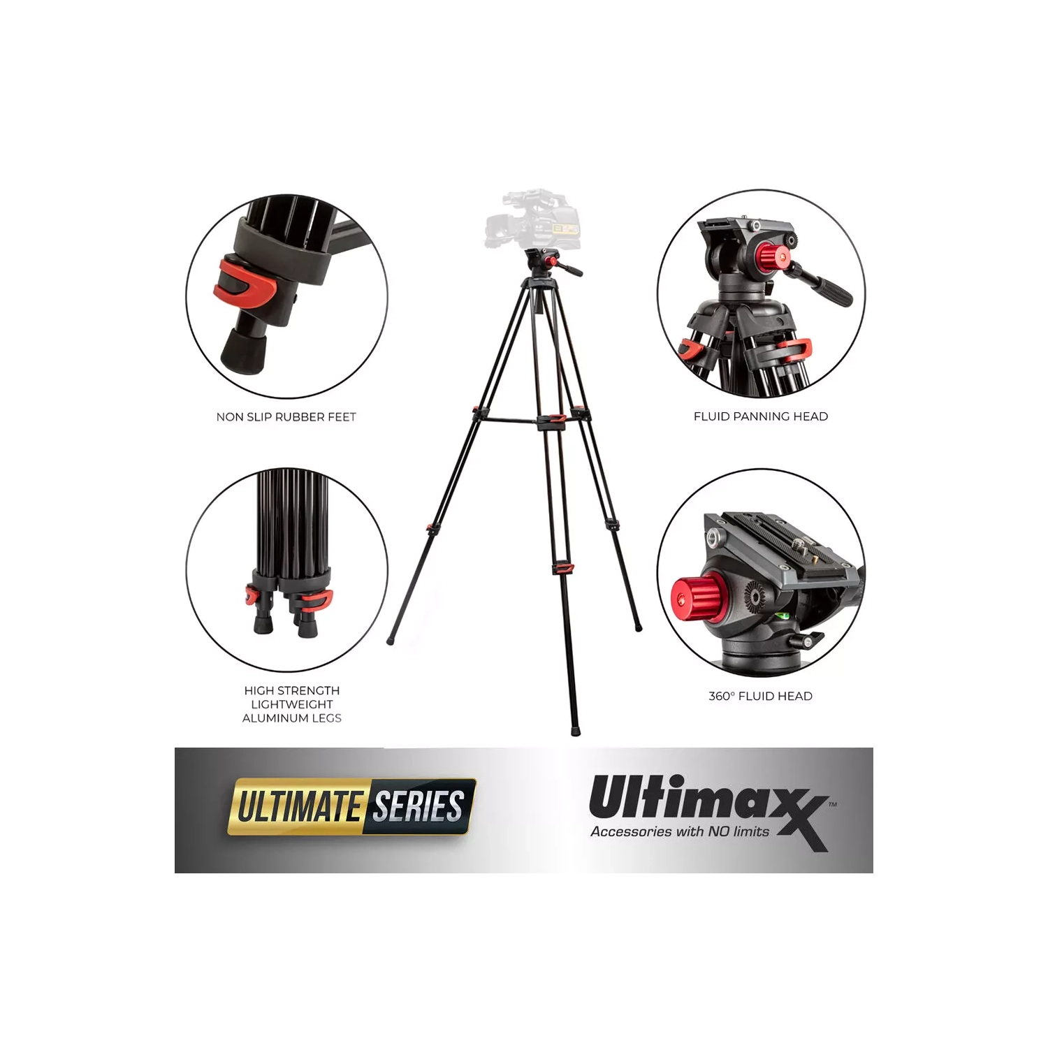 Caméra vidéo portative 180&nbsp;cm 72&nbsp;po Tête pivotante à 90 degrés Trépied inclinable et fluide