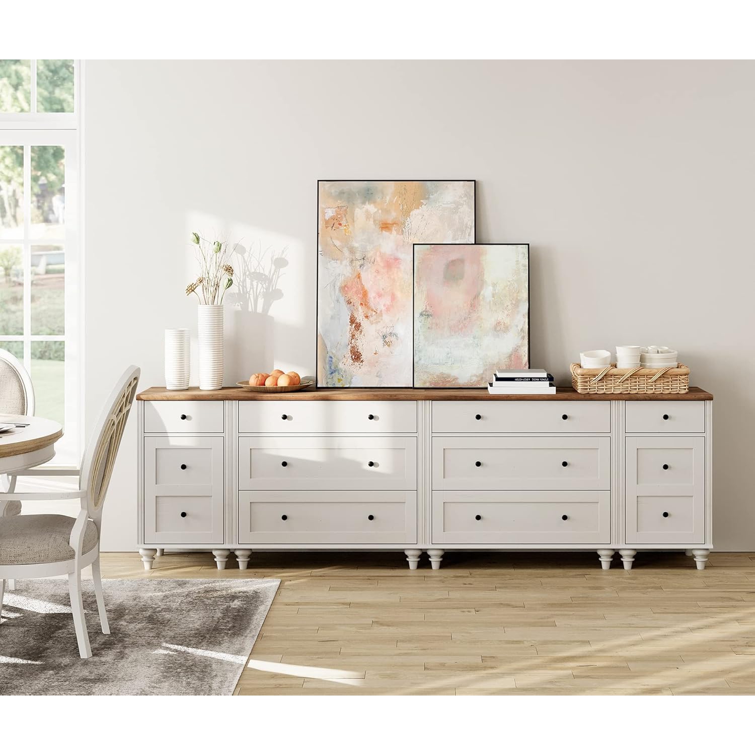 Meuble pour téléviseur WAMPAT 100&nbsp;pouces avec 9 tiroirs, meuble de divertissement en bois pour téléviseur 75/80/85/90 pouces pour salon, blanc