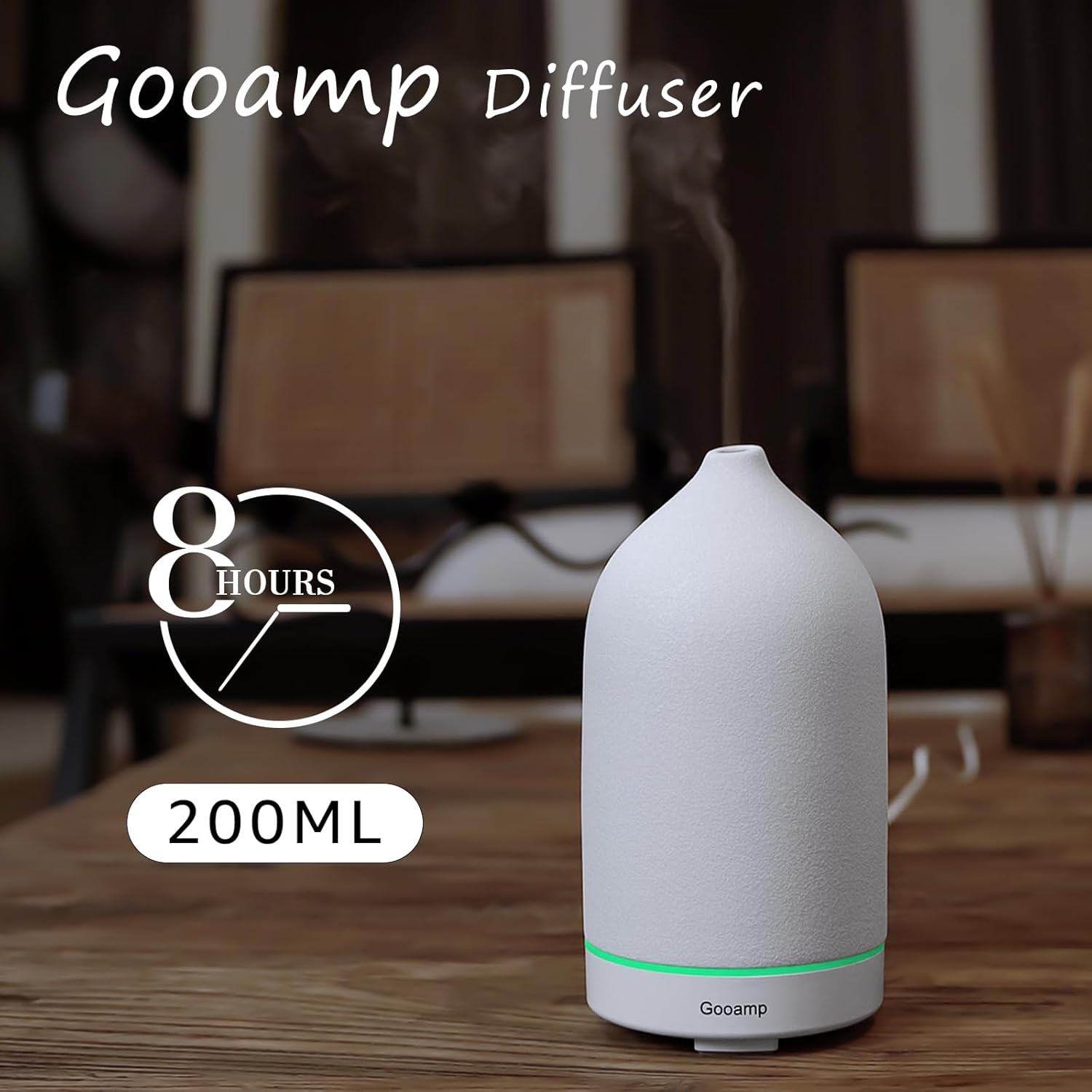 200ML Ceramic Diffuser,Essential Oil Diffuser with 7 Color Lights Auto Shut Off for Office Home Room,White