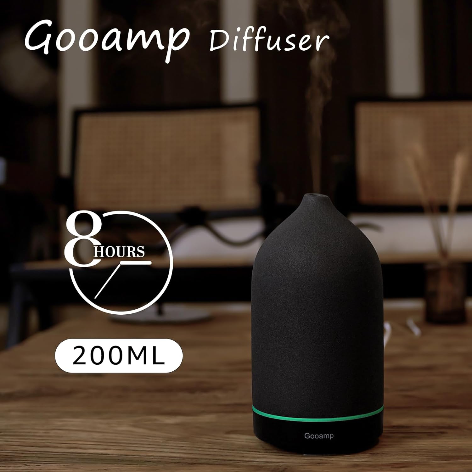 200ML Ceramic Diffuser,Essential Oil Diffuser with 7 Color Lights Auto Shut Off for Office Home Room,Black