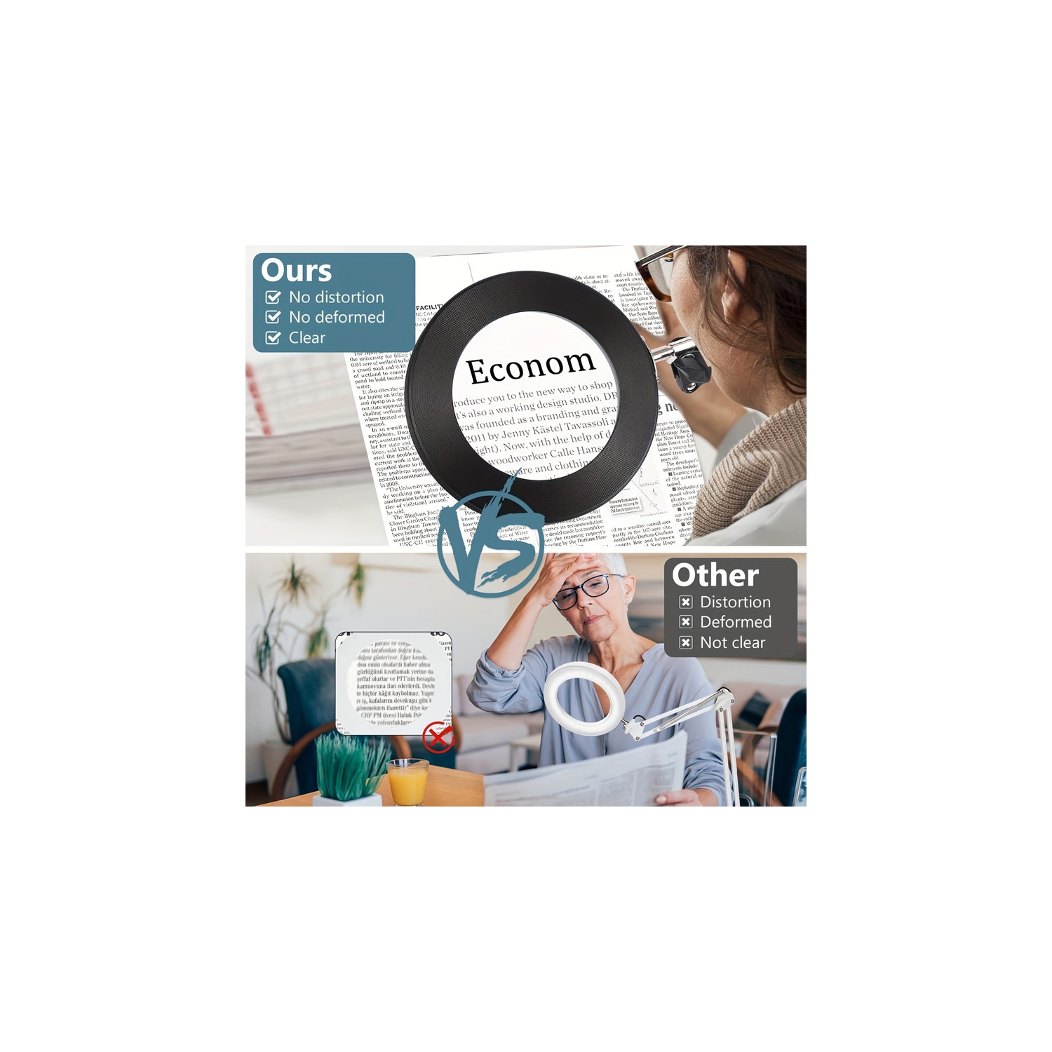 YOULIGHTS – Lampe de bureau moderne à bras pivotant réglable avec loupe 10x avec lumière et pince, 3 modes de couleur, intensité lumineuse lumineuse