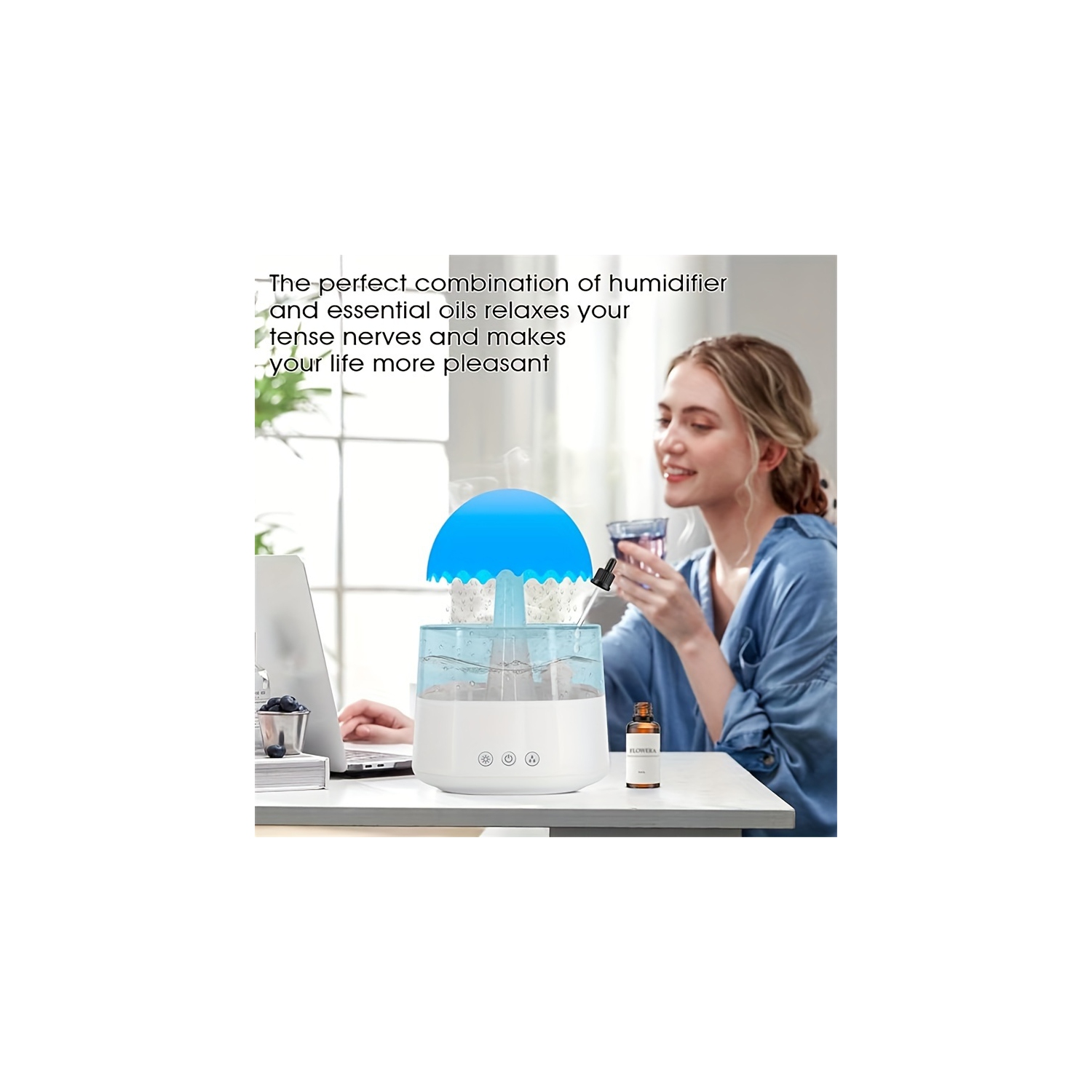 YOULIGHTS Rain cloud drip humidifier with remote control, 2 in 1 rain cloud diffuser, 450 ml rain cloud drip humidifier, 7 color mushroom