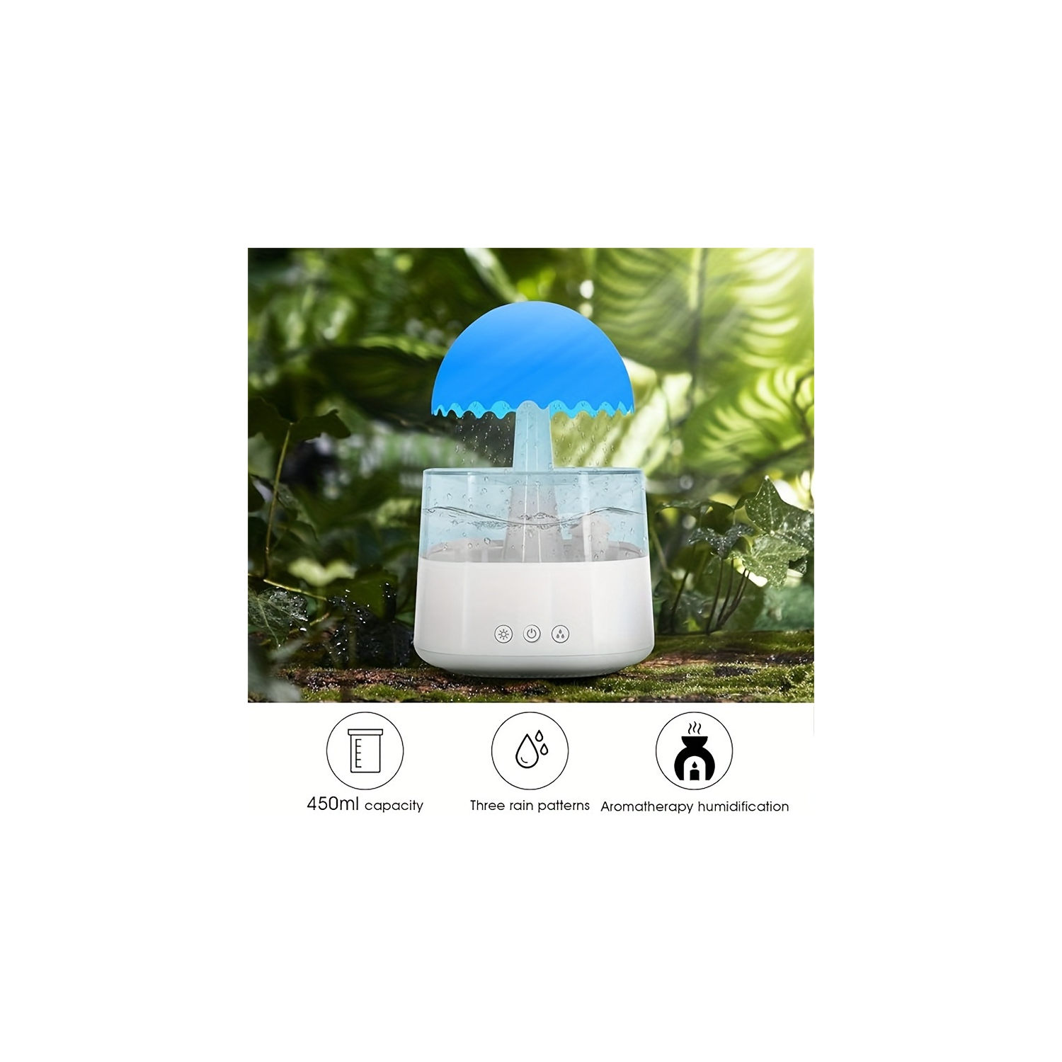 YOULIGHTS Rain cloud drip humidifier with remote control, 2 in 1 rain cloud diffuser, 450 ml rain cloud drip humidifier, 7 color mushroom