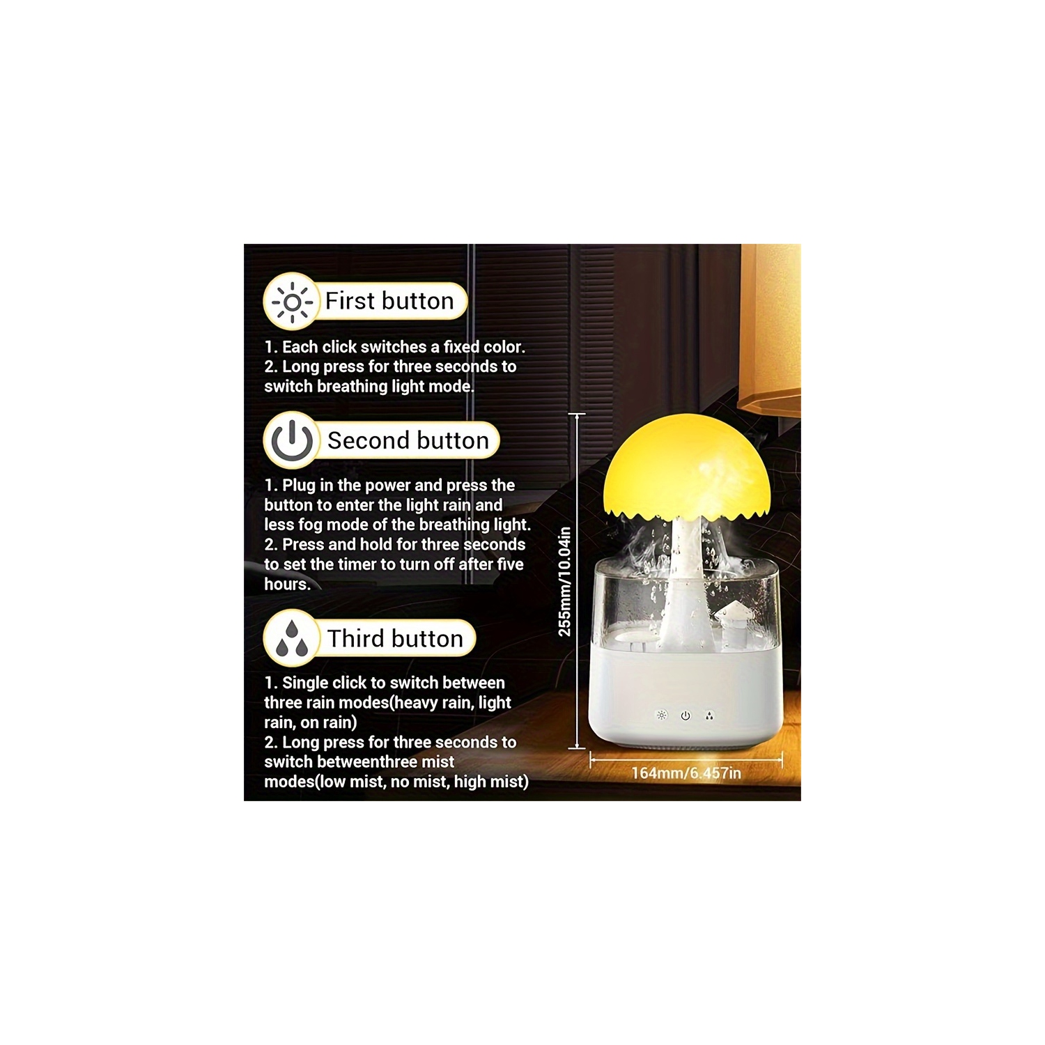 YOULIGHTS Rain cloud drip humidifier with remote control, 2 in 1 rain cloud diffuser, 450 ml rain cloud drip humidifier, 7 color mushroom