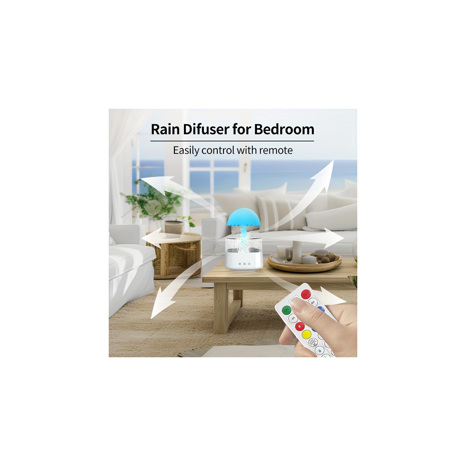 YOULIGHTS Rain cloud drip humidifier with remote control, 2 in 1 rain cloud diffuser, 450 ml rain cloud drip humidifier, 7 color mushroom