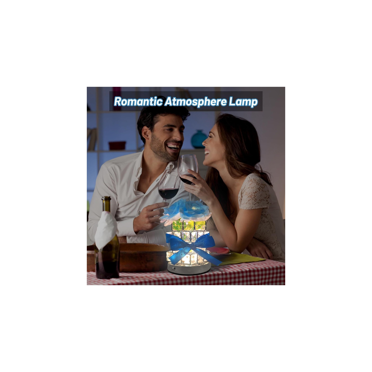 Red - Rose Flower Lamp, Rechargeable LED Artificial Rose Table Lamp with Cube Crystal Vase, Dimmable 3 Color Temperature Touch Lamp, Creative