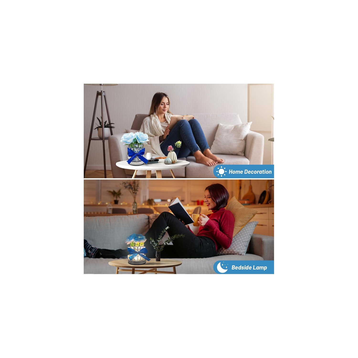 Red - Rose Flower Lamp, Rechargeable LED Artificial Rose Table Lamp with Cube Crystal Vase, Dimmable 3 Color Temperature Touch Lamp, Creative