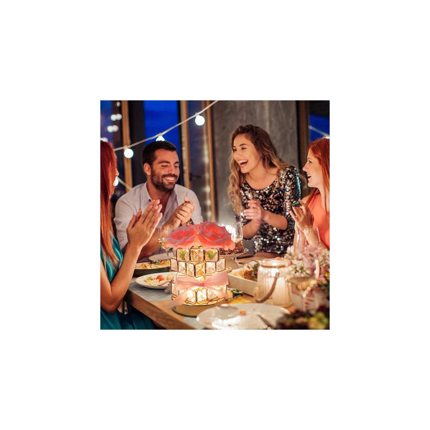 Red - Rose Flower Lamp, Rechargeable LED Artificial Rose Table Lamp with Cube Crystal Vase, Dimmable 3 Color Temperature Touch Lamp, Creative