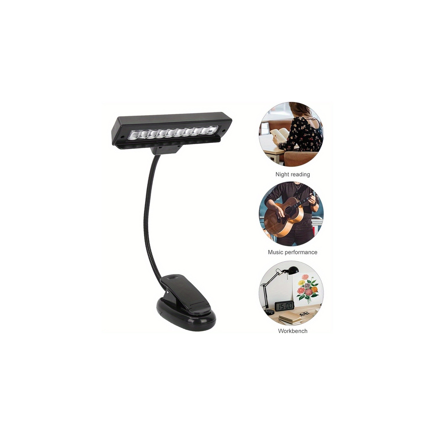 YOULIGHTS Portable Music Stand Light, Flexible Neck Clip Reading Light with USB Interface, Music Stand Light, Night Reading, Workbench