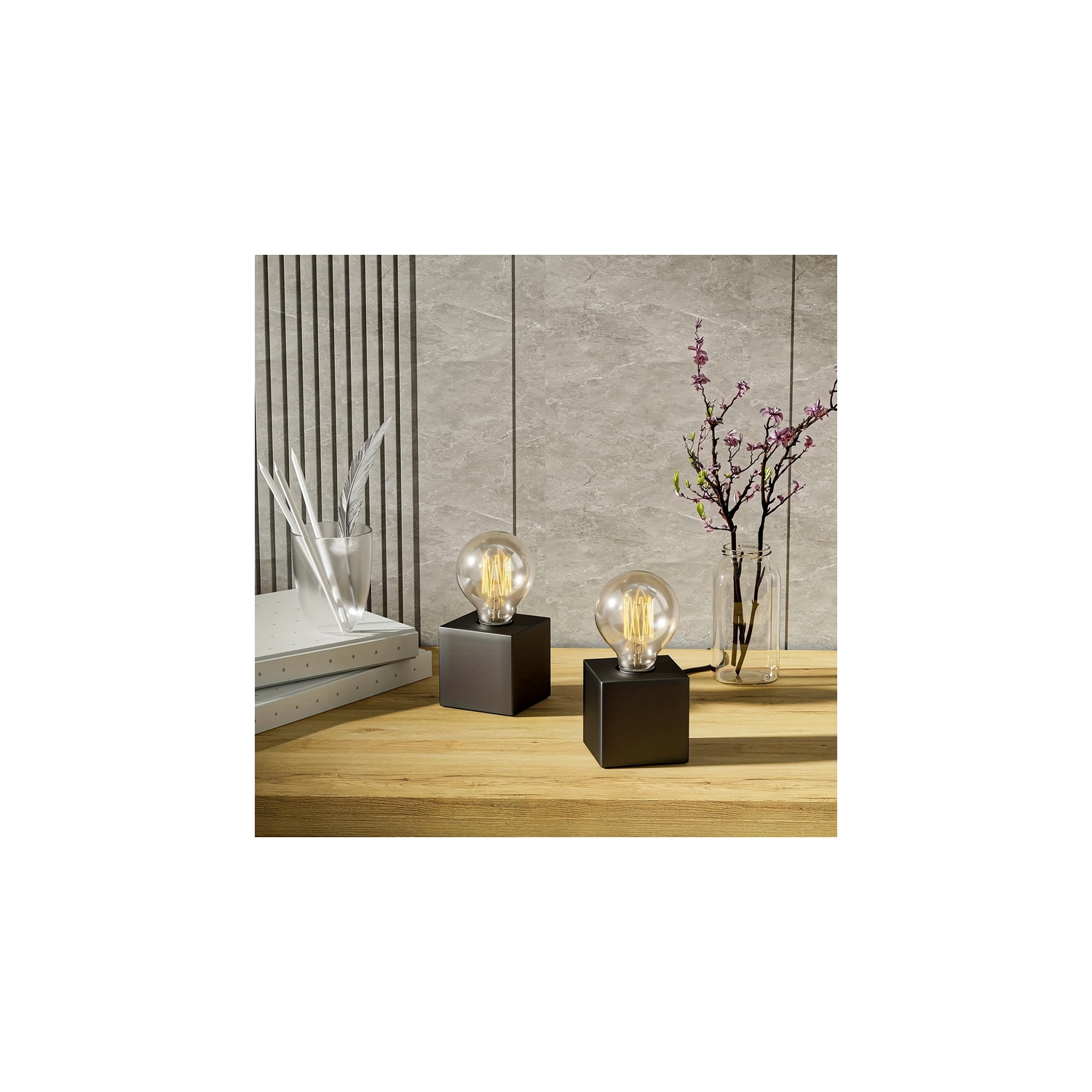 YOULIGHTS – Ensemble de 2 mini base de lampe de table industrielle, lampe de table noire avec prise, lampe de table moderne simple en métal avec