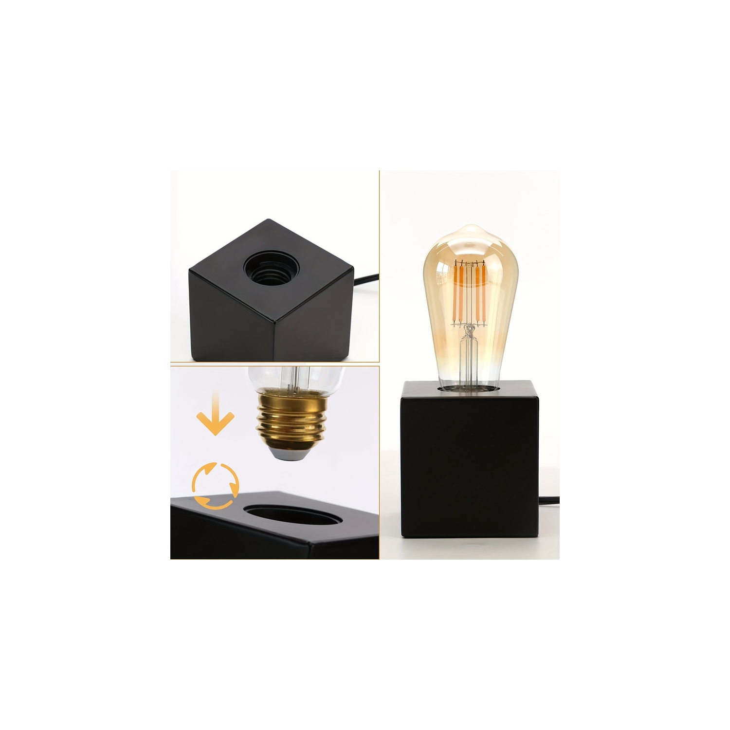 YOULIGHTS – Ensemble de 2 mini base de lampe de table industrielle, lampe de table noire avec prise, lampe de table moderne simple en métal avec