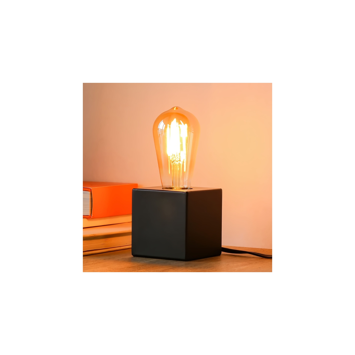 YOULIGHTS – Ensemble de 2 mini base de lampe de table industrielle, lampe de table noire avec prise, lampe de table moderne simple en métal avec