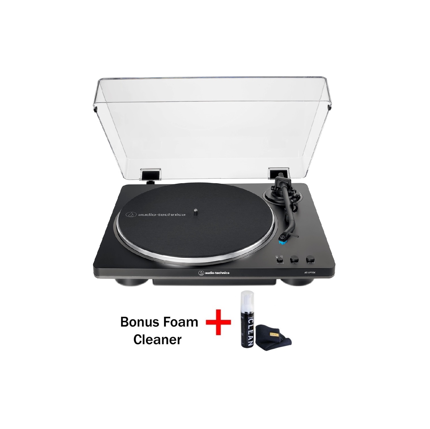Tourne-disque entièrement automatique à entraînement par courroie AT-LP70X d'Audio-Technica - Nettoyant de gadgets inclus en prime!