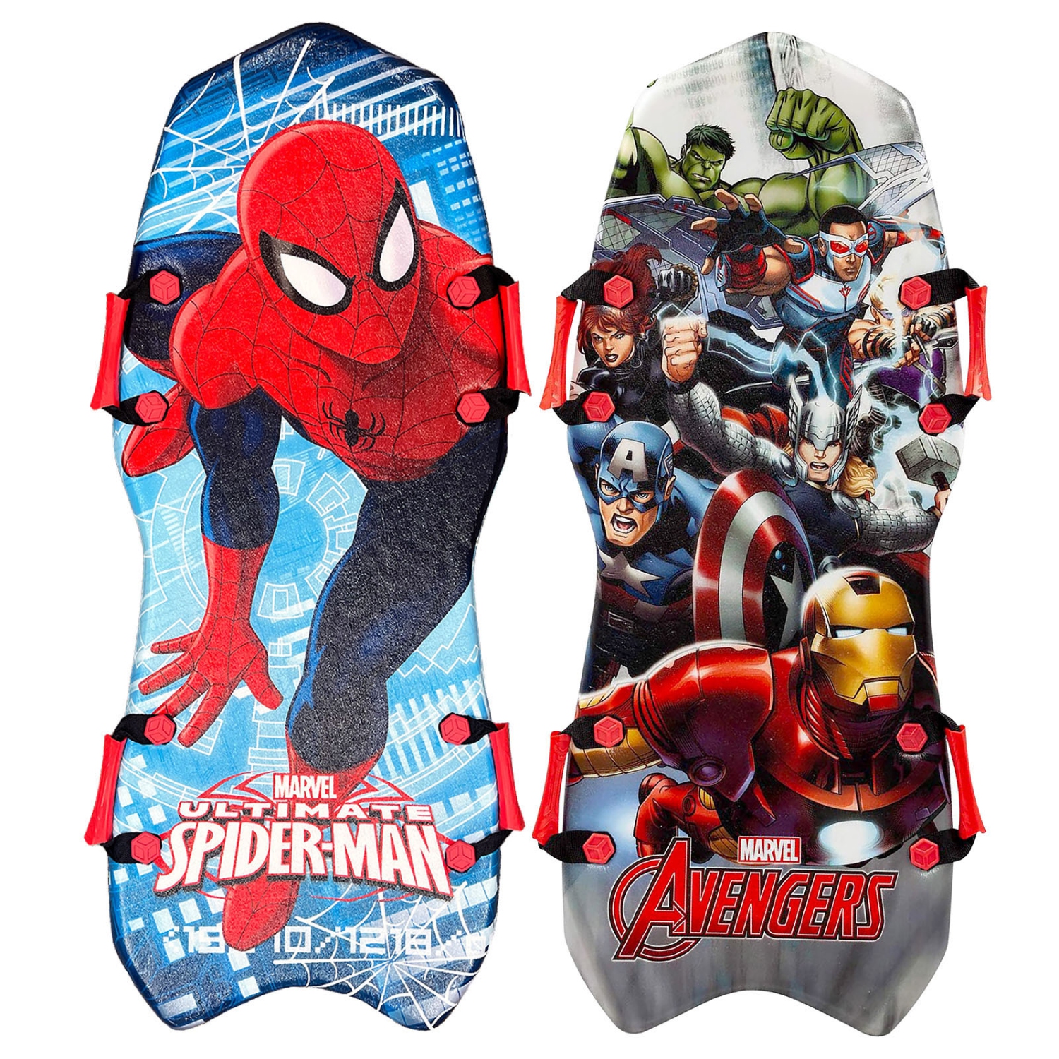 RYDR Marvel Classic Snow Sled, 45" Single/Double Rider Winter Sled, Avengers & Spider Man - 2 Pack