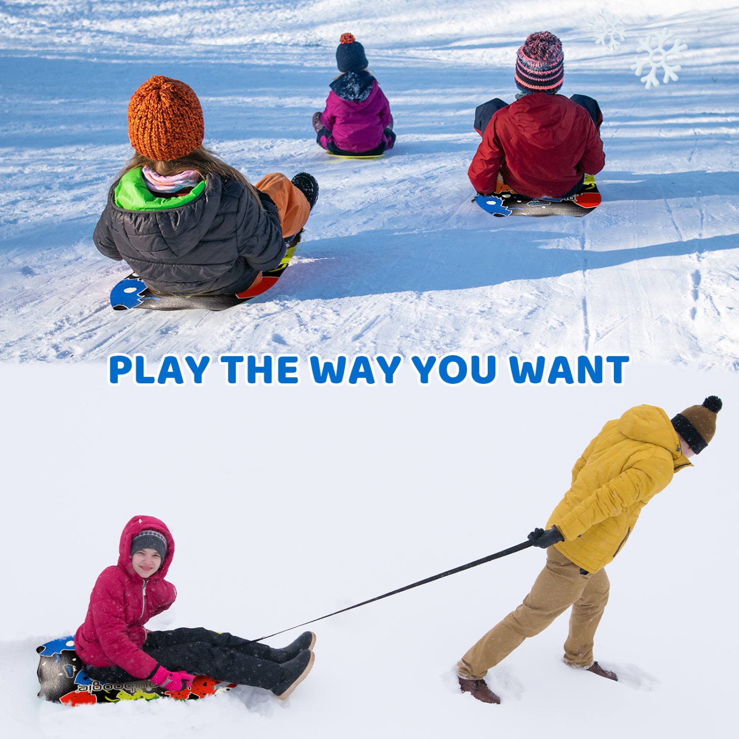 Traîneau à neige WHAM-O Snowboogie de 37 po pour une personne, traîneau d'hiver enroulable à revêtement pneumatique avec poignées découpées au