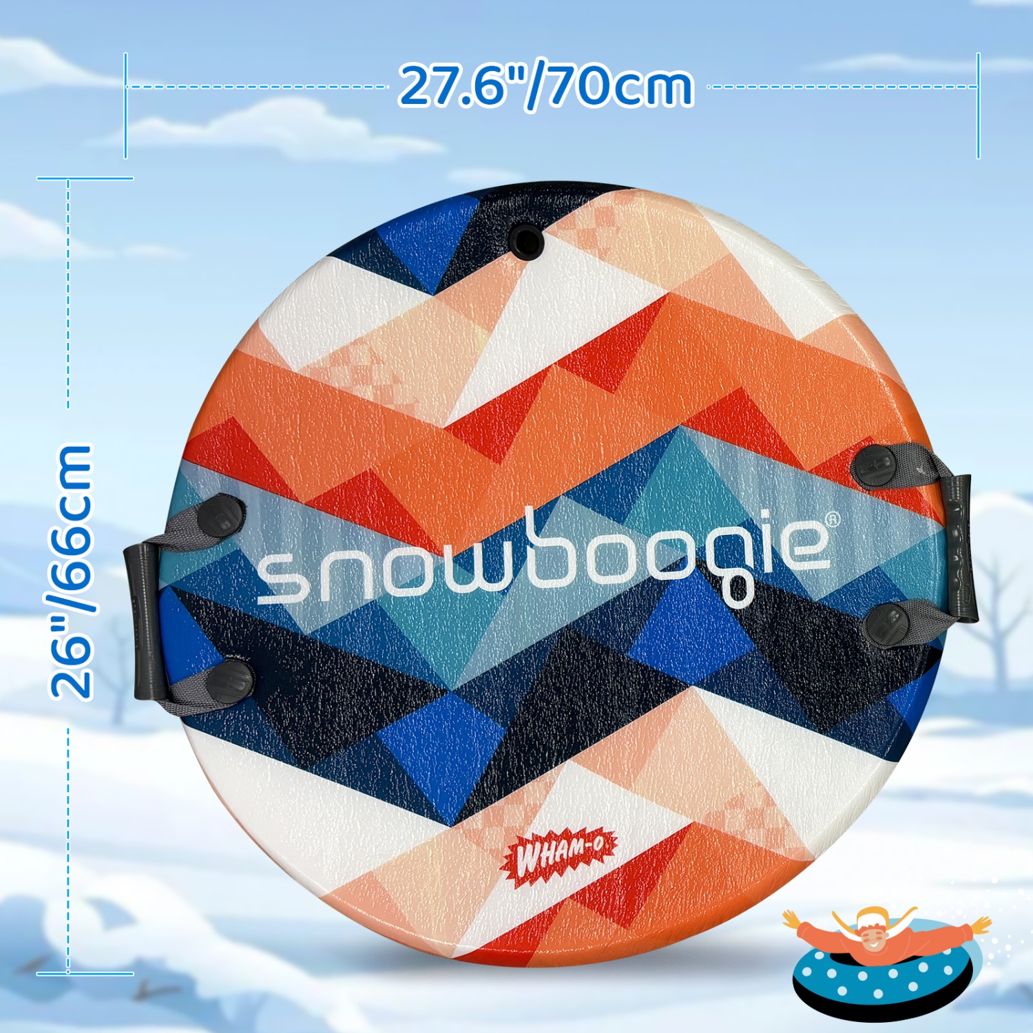 WHAM-O Winter – Traîneau à neige à un cycliste de 26&nbsp;po, traîneau à disque pneumatique avec centre en mousse de polyéthylène, poignées lisses et