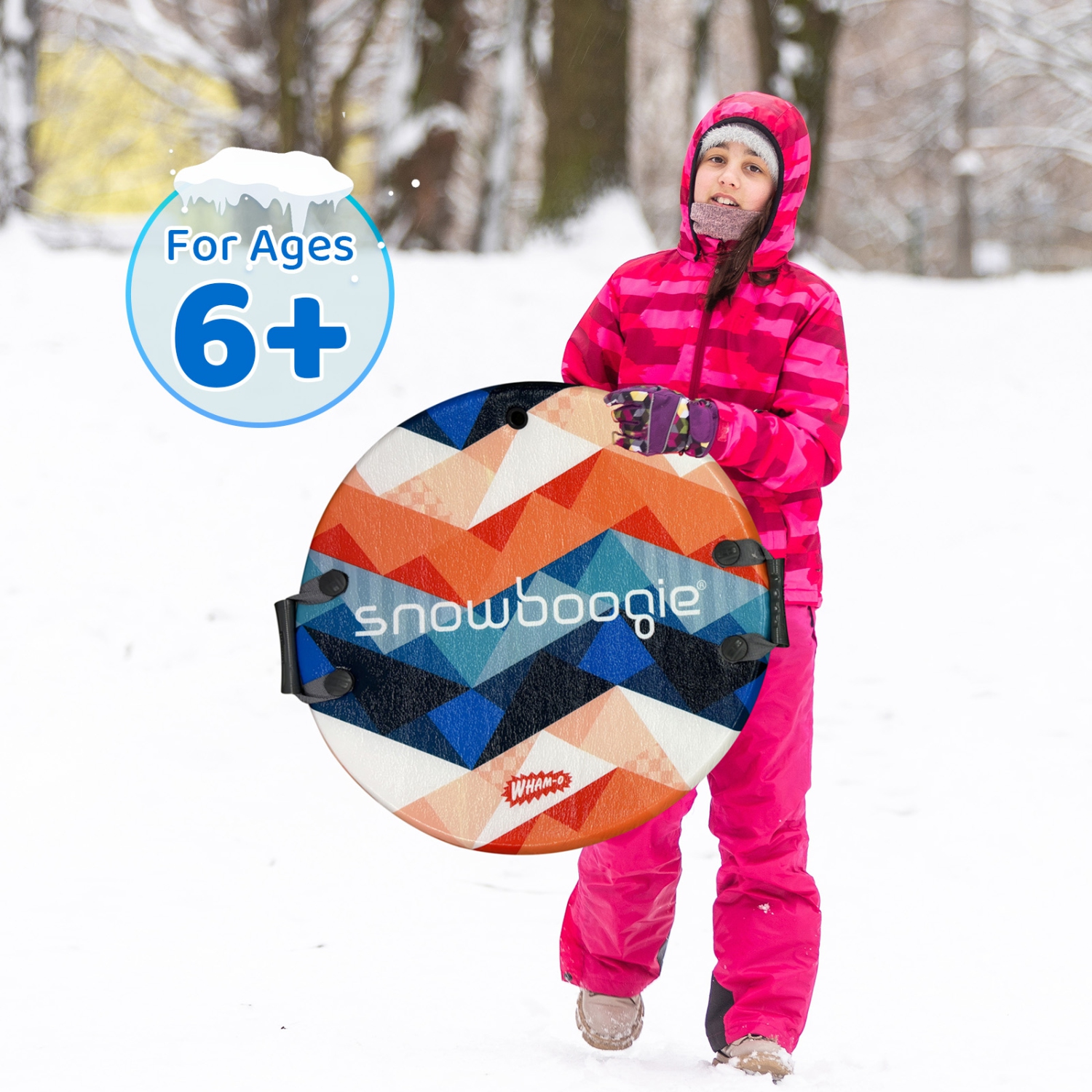 WHAM-O Winter – Traîneau à neige à un cycliste de 26&nbsp;po, traîneau à disque pneumatique avec centre en mousse de polyéthylène, poignées lisses et