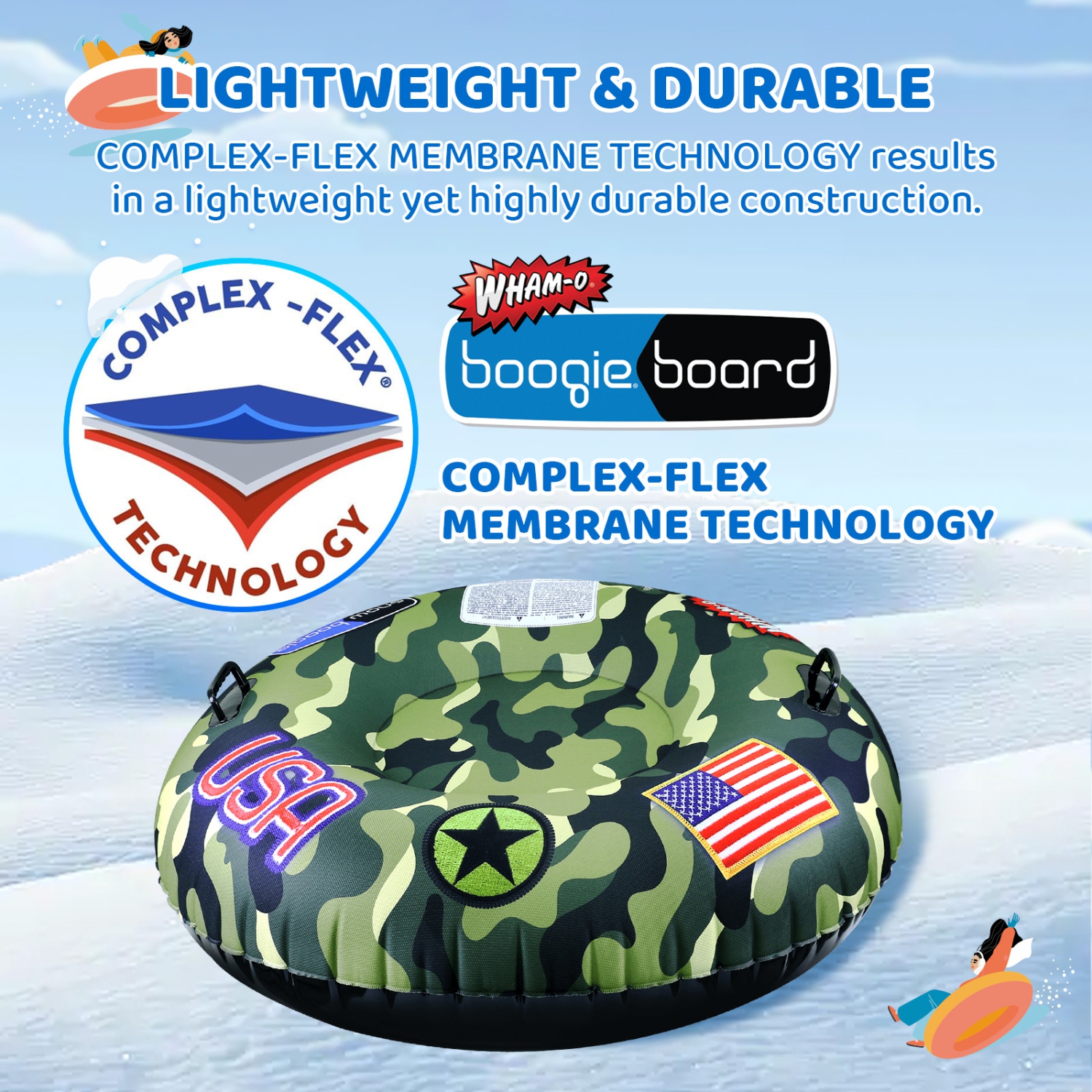 WHAM-O Super Snow Sledding Tube, édition de luxe surdimensionnée de 46&nbsp;po, traîneau à neige gonflable à une personne avec poignées