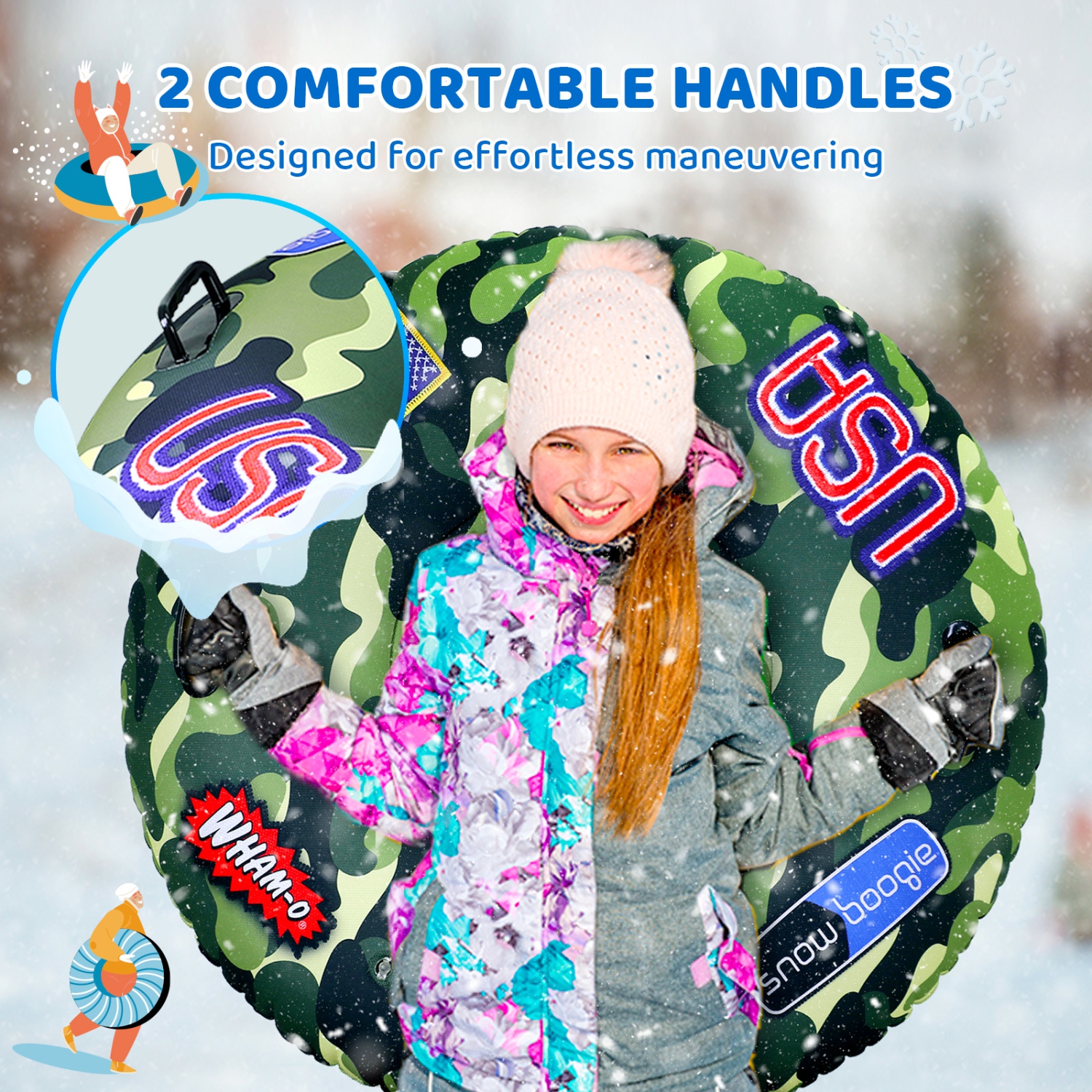 WHAM-O Super Snow Sledding Tube, édition de luxe surdimensionnée de 46&nbsp;po, traîneau à neige gonflable à une personne avec poignées