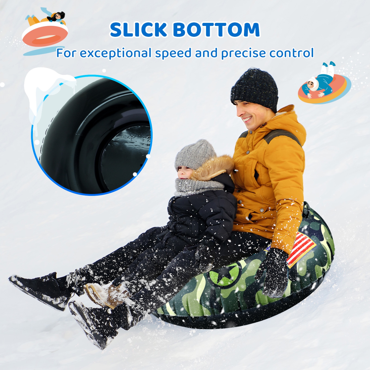 WHAM-O Super Snow Sledding Tube, édition de luxe surdimensionnée de 46&nbsp;po, traîneau à neige gonflable à une personne avec poignées