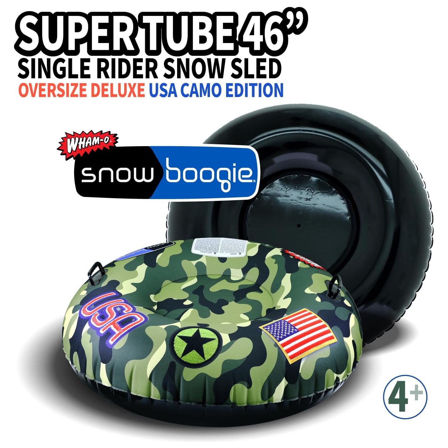 WHAM-O Super Snow Sledding Tube, édition de luxe surdimensionnée de 46&nbsp;po, traîneau à neige gonflable à une personne avec poignées