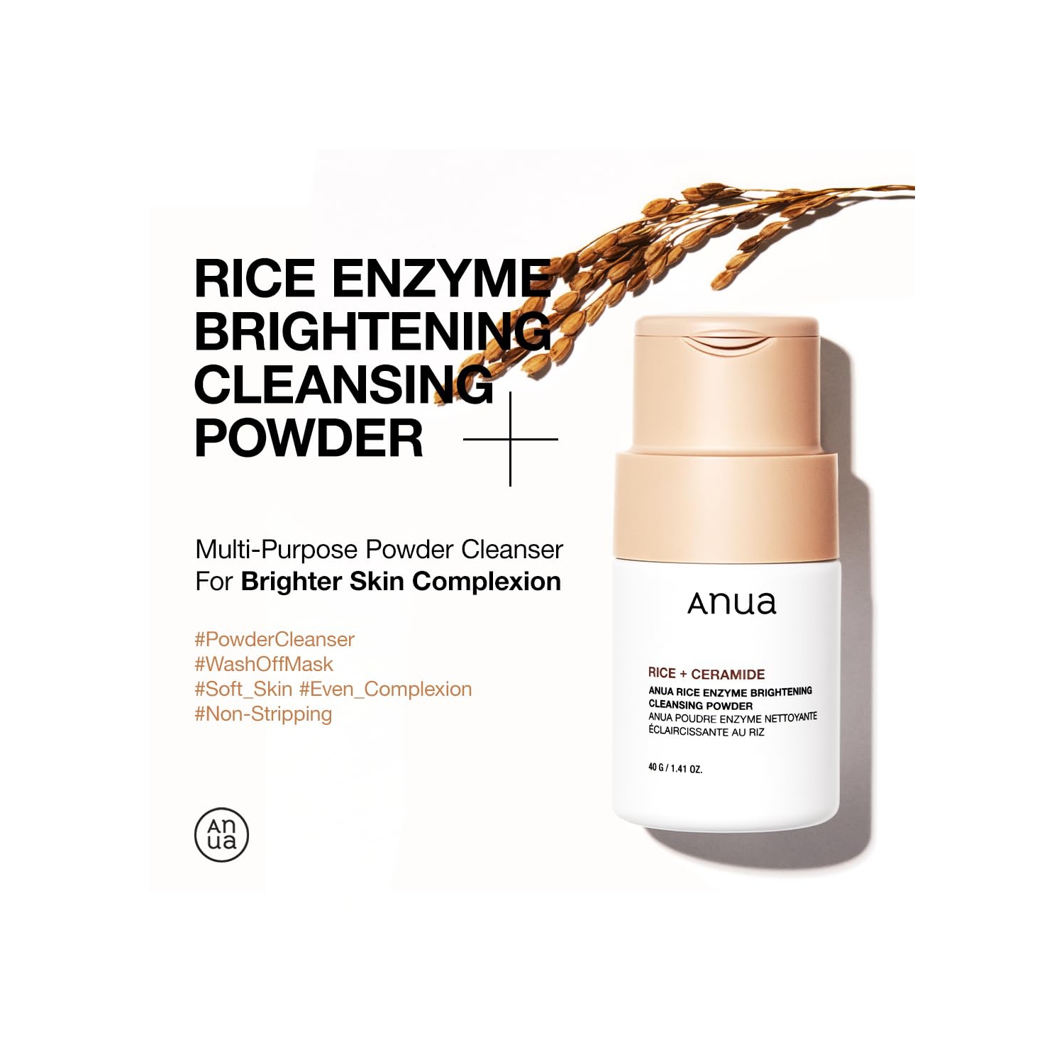 ANUA RICE NETTOYANT LIMINATEUR ENZYMATIQUE, soins de la peau coréens, sans parfum,