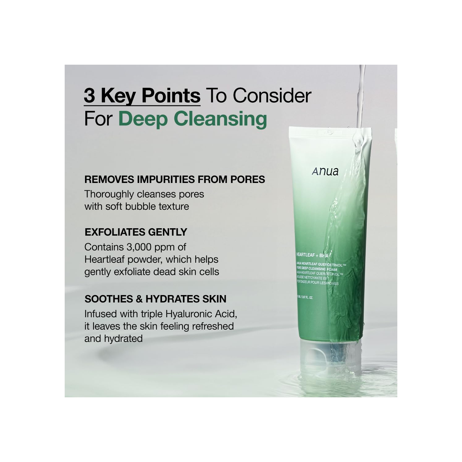 Anu – Mousse nettoyante en profondeur pour pores de cercetinol Heartleaf, soin de la peau coréen paq./2