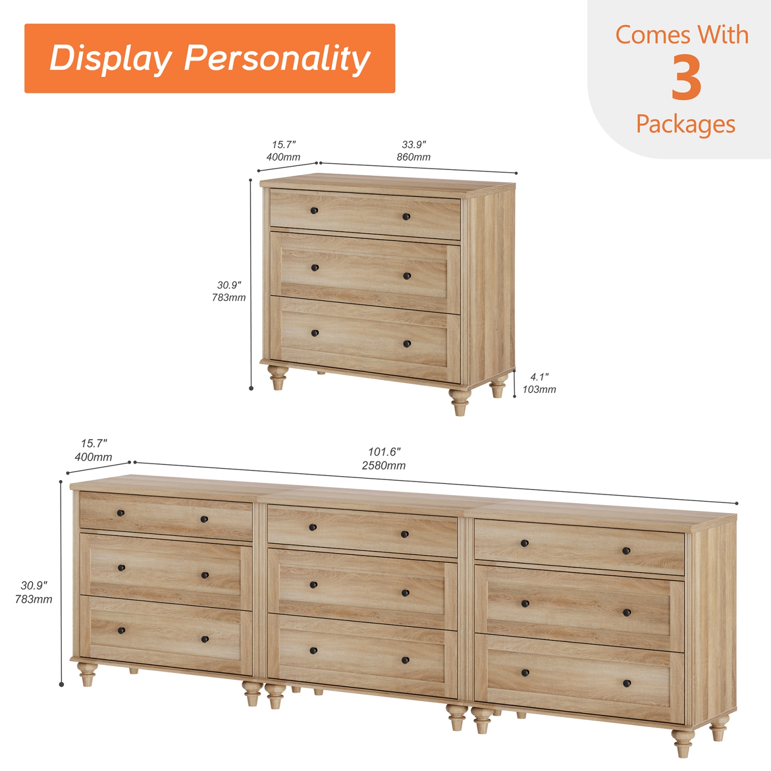WAMPAT Dresser for Bedroom with 9 Drawers,Oak Kids Dressers with Wide Chest of Drawer,Wooden Closet Storage Organizer for Living Room,Nursery,Hallway
